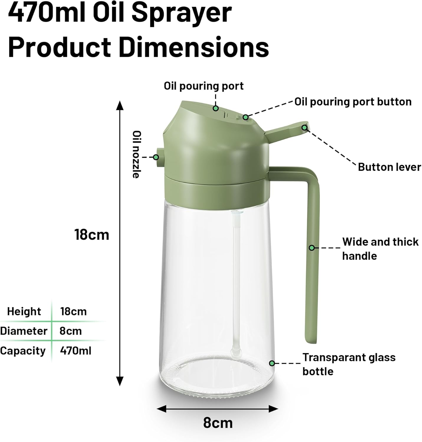 470Ml Oil Sprayer for Cooking, 2 Modes Olive Oil Spray Bottle with No-Drip Design, Refillable Oil Mister for Air Fryer, Salad, Grilling, Baking, Kitchen Gadgets for Healthy Cooking image number 5