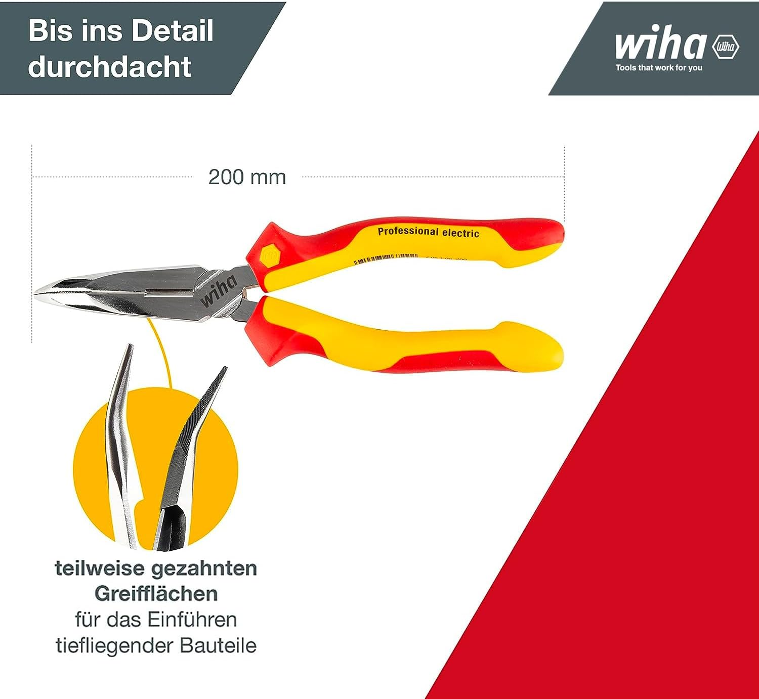 Wiha Flachrundzange Professional Electric Mit Schneide Gebogene Form, Ca. 40&deg; Zuf&uuml;hren Leicht Gemacht 200 Mm Elektrikerzange, VDE Gepr&uuml;ft (27425) image number 5