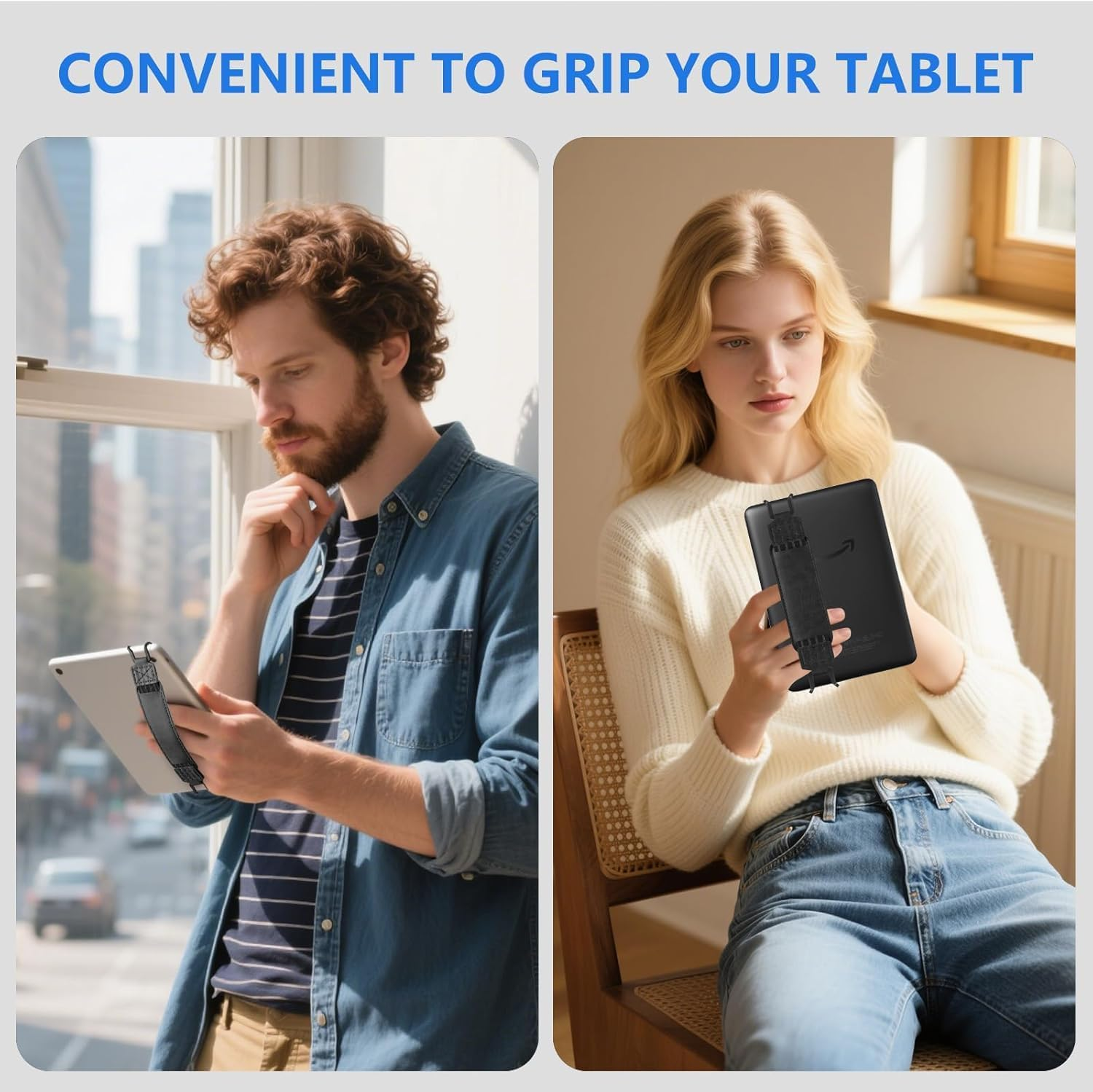 PU Leather Hand Strap Grip for 6-7 E-Readers Tablets - Anti-Slip Shockproof Back Strap | Secure One-Handed Holder for Kindle/Kobo/Ipad (Black) image number 6