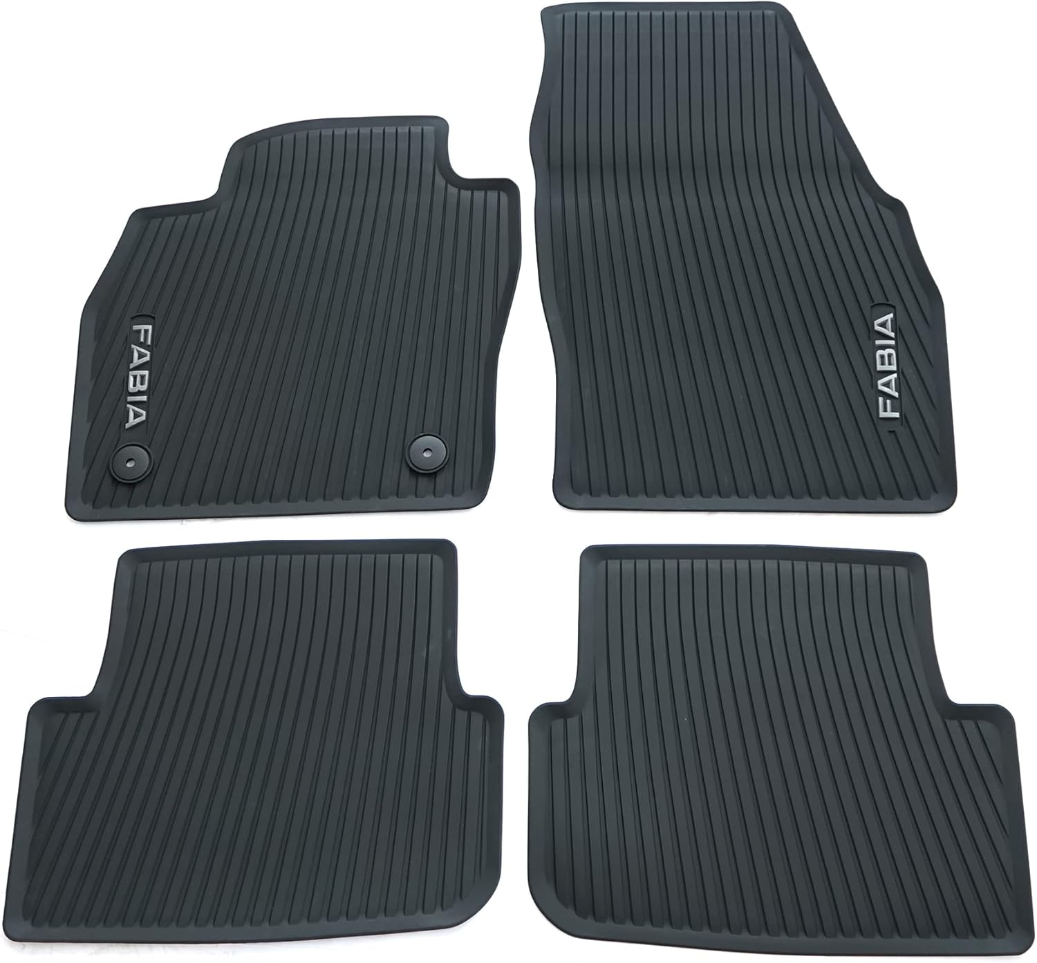 Skoda 6VB061500 Rubber Floor Mats, 4 X Rubber Mats, All-Weather Mats, with Fabia Lettering, Black