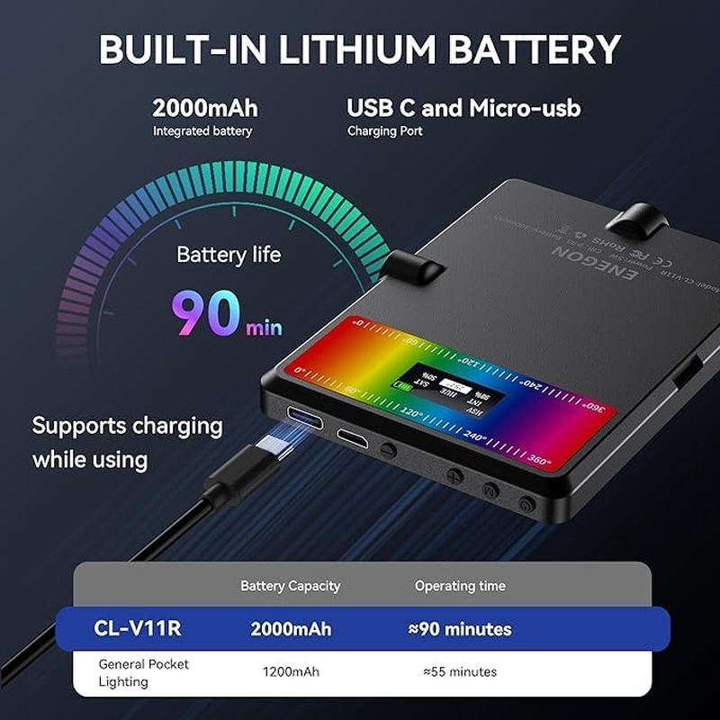 ENEGON RGB Selfie Light, 360&deg; Full Color RGB Video Light with 24 Effects, 78 LED 2000Mah Rechargeable, CRI 95+ and CCT 2500K-9000K, Portable Clip for Phone/Tablet/Pc/Streaming - Bronze image number 3