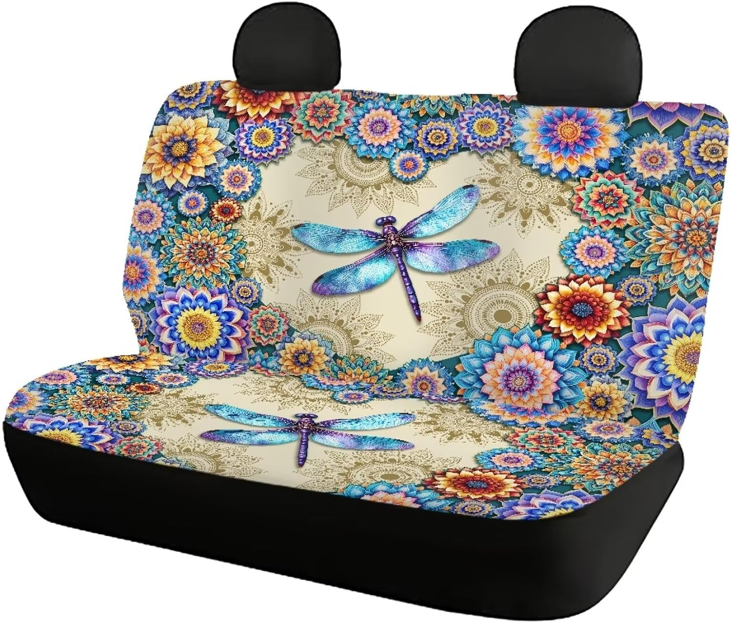 Drydeepin Cottagecore Mushroom Car Accessories Car Seat Covers for Backseat Boho Rear Split Bench Seat Cover Snail Moth Ferns Print Saddle Blanket Seat Protector Universal Auto Decor