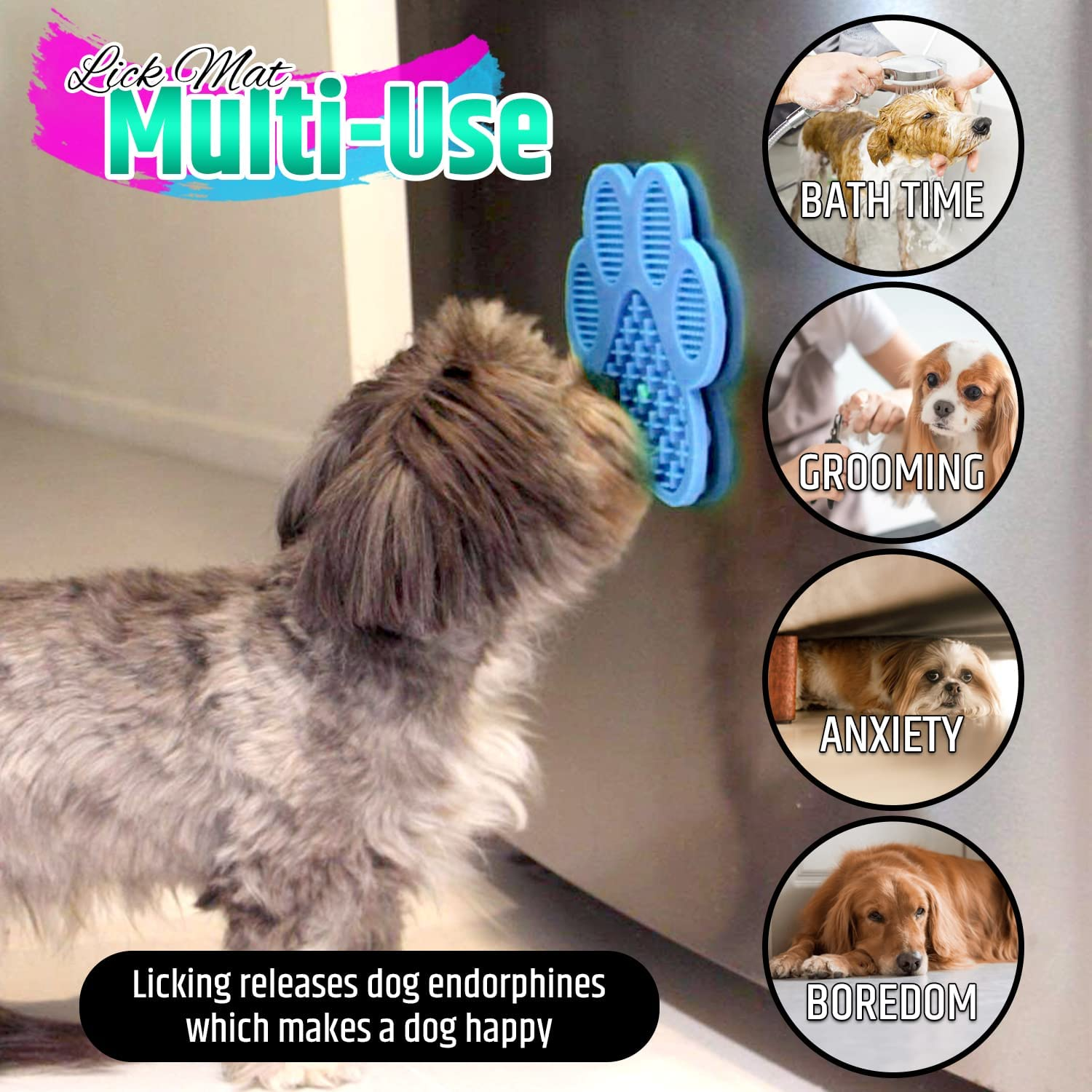 Love Lick Mat 2 Pack Combo - Slow Feeder - Love Heart & Paw Print - Suction Cups - Calms Anxious Pets - Kills Boredom - Dog Bath-Time Fun - Food Grade Silicone - BPA Free - Free Cleaning Brush Bonus image number 2