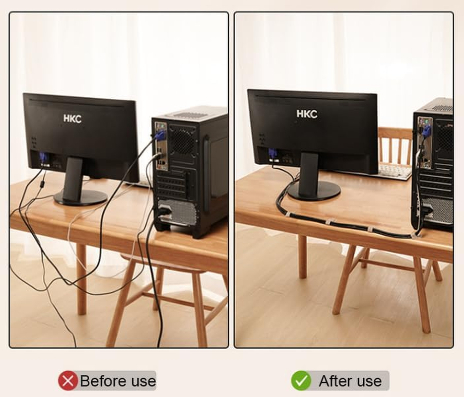 WADY 60 Pcs Hook and Loop Velcro Cable Ties - Reusable Cable Ties Strong Adhesive Cord Organizers for Desk/Home/ - No Residue Heavy Duty Cable Management Straps, Electrical and Wiring (White+Black) image number 5