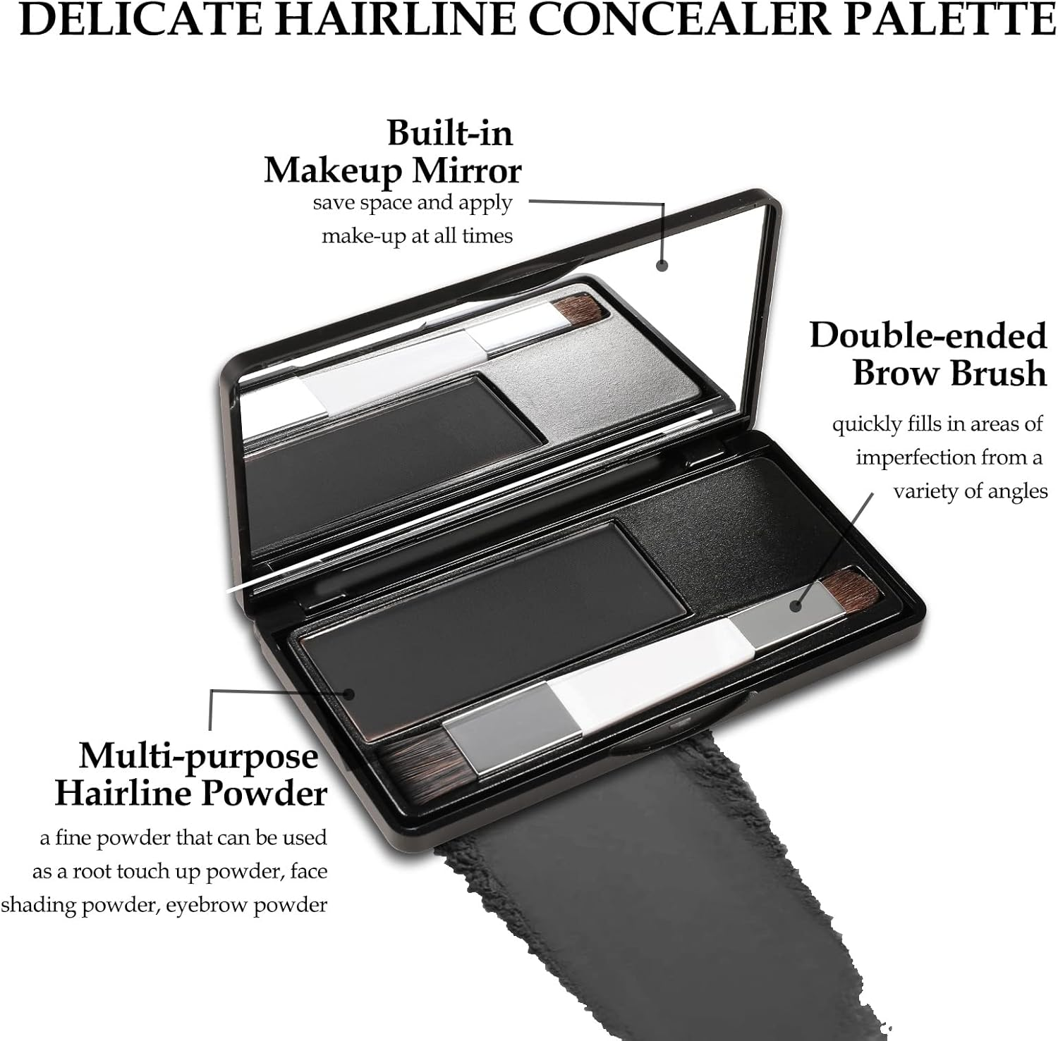 Boobeen Multi-Purpose Hairline Shadow Powder Set, Root Touch up Powder, Temporary Concealer Palette with Makeup Brush, Instantly Cover up Hair Color - Black image number 3