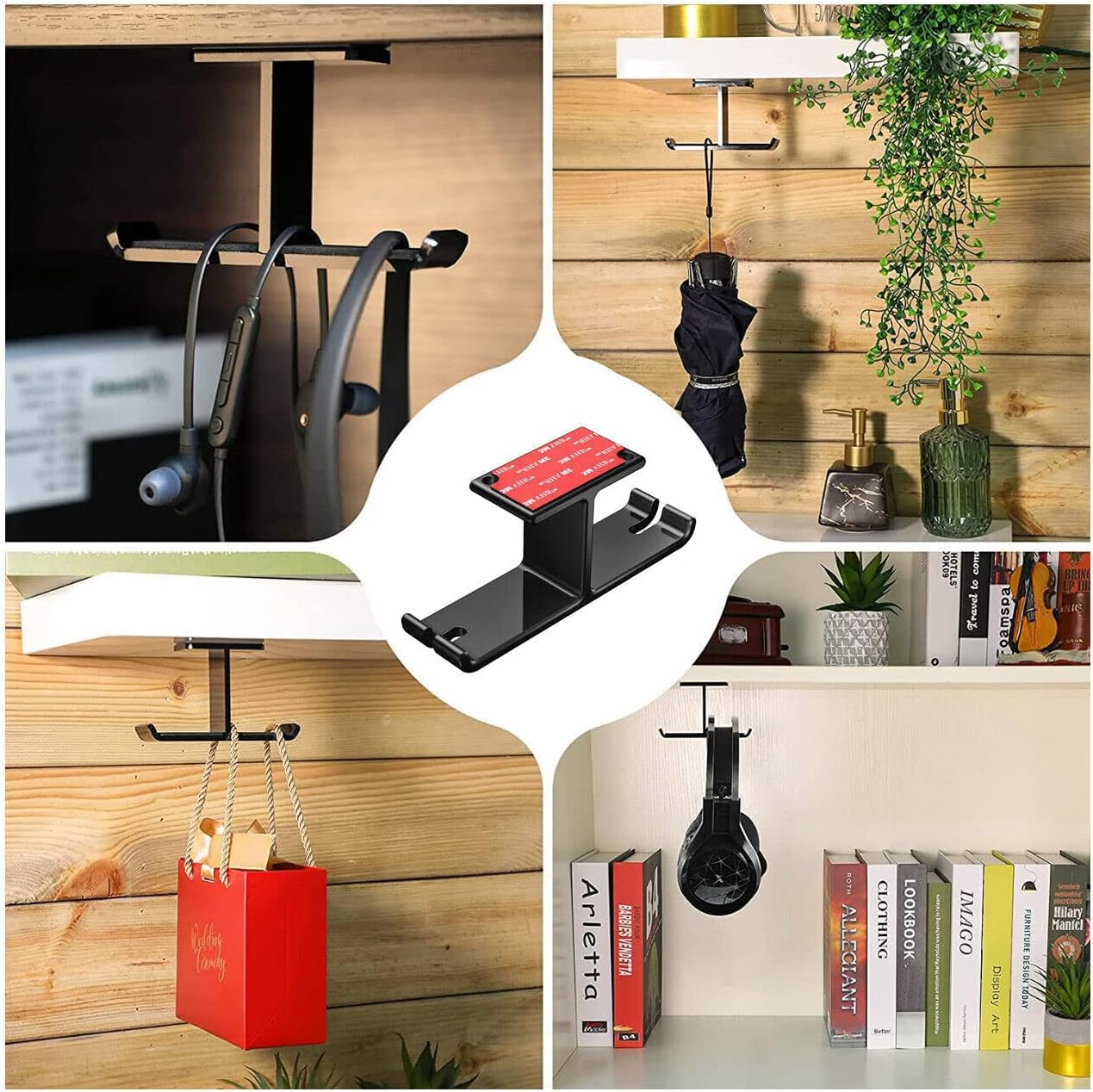 AIMALL Universal DJ Headphone Hanger Hook - Dual Headset Mount Holder under Desk with Cable Organizer, Sturdy Aluminum Alloy, Easy Installation - Black image number 1