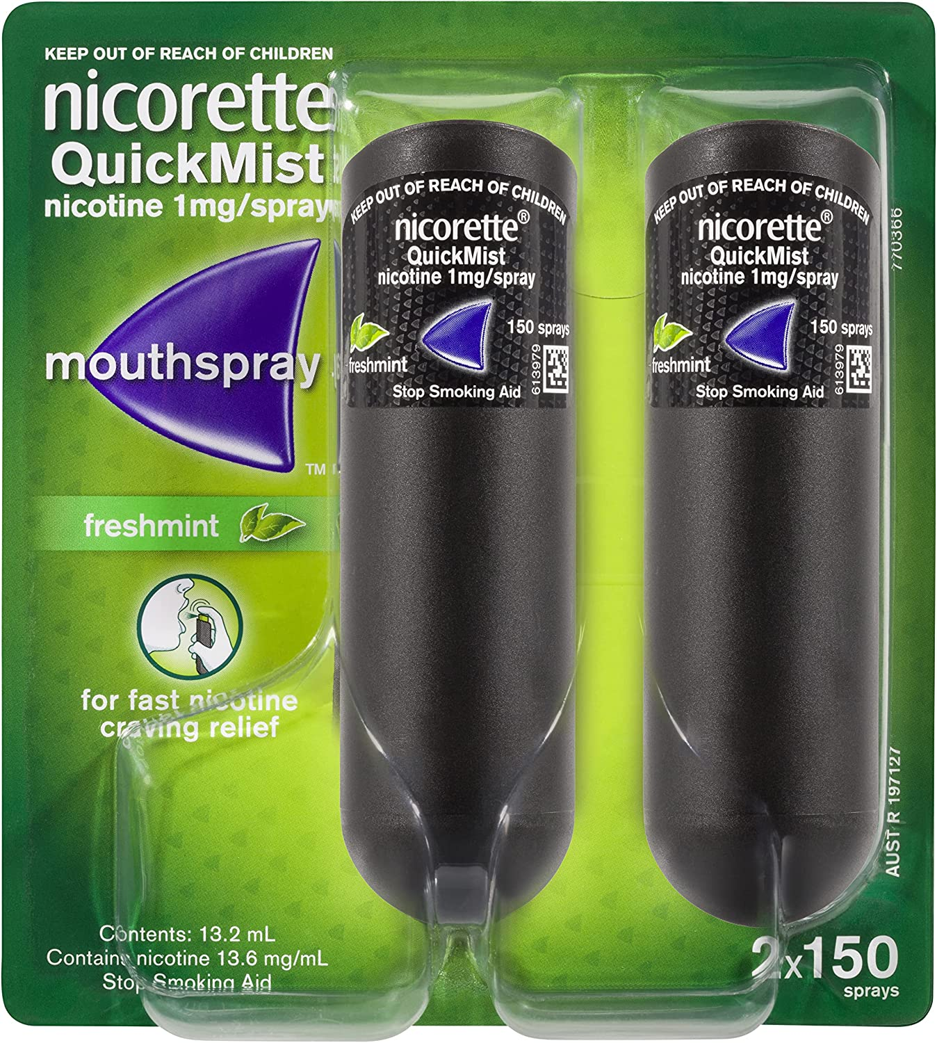 Nicorette Quit Smoking Quickmist Nicotine Mouth Spray Freshmint 2 X 150 Pack image number 1