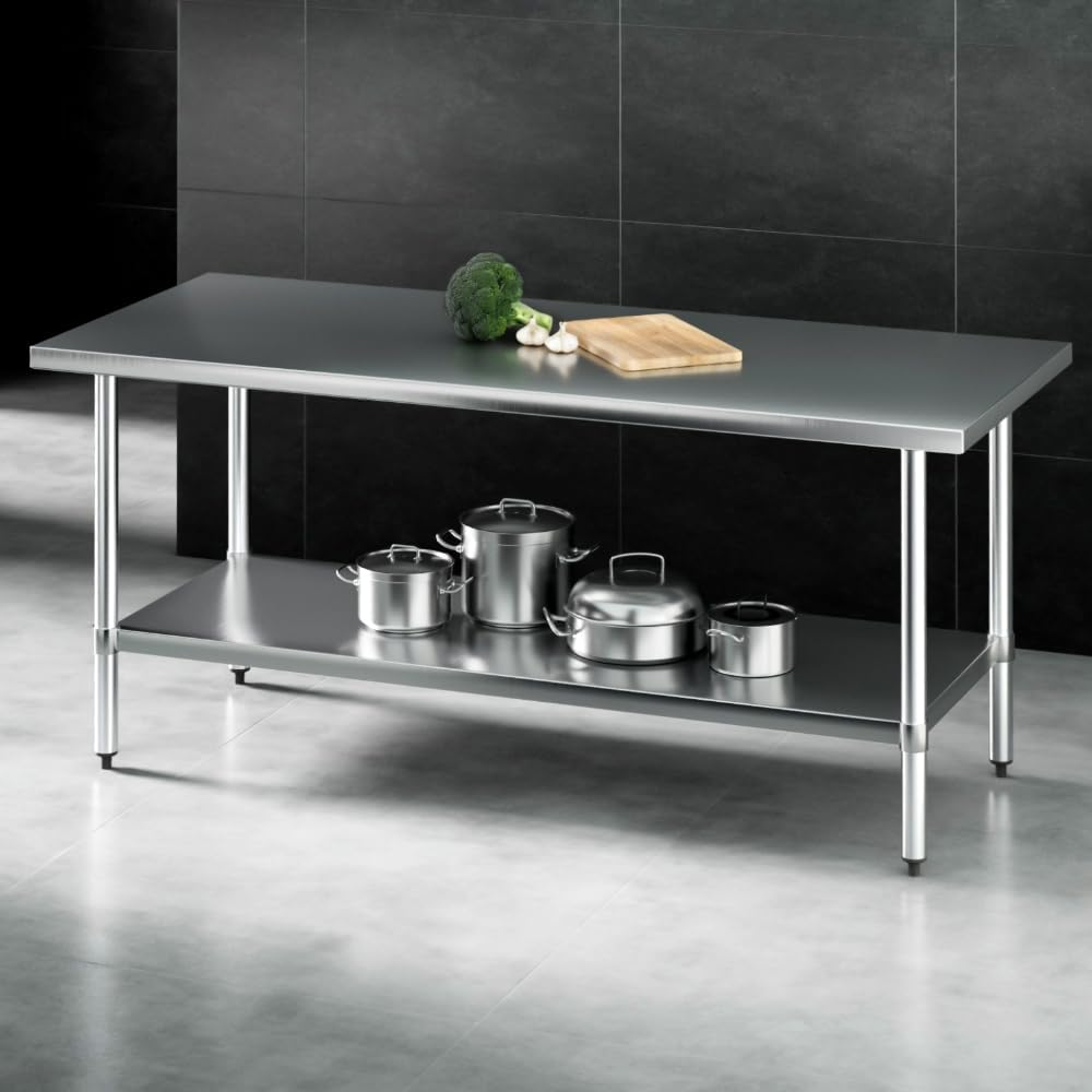 Cefito 1829X610Mm Stainless Steel Kitchen Bench, Island Cart Work Table, Commercial 430 Food Grade Restaurant Prep Storage with 2-Layers Shelf Countertop image number 2