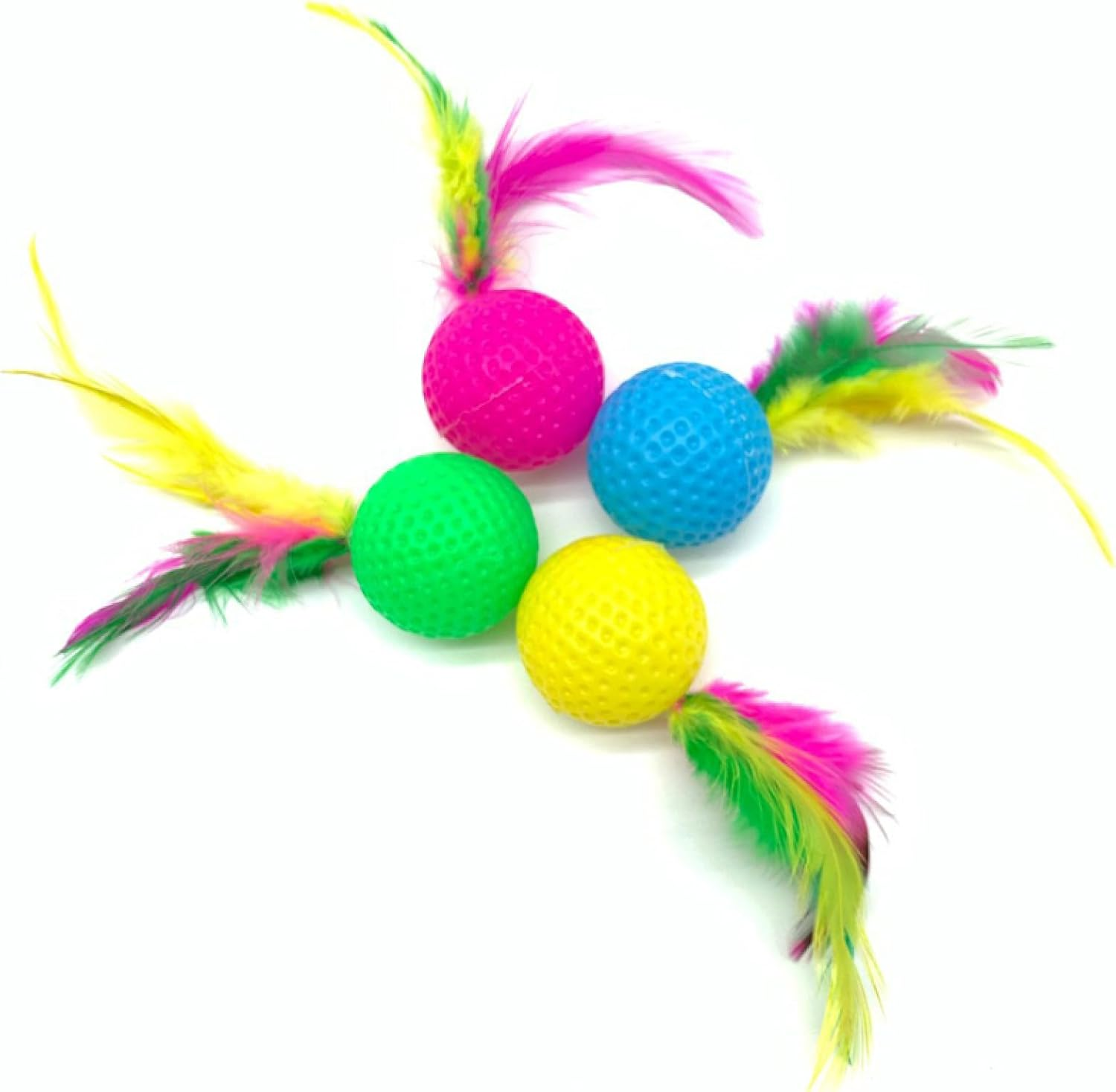 Cat Toys Mixed Plastic Golf Ball with Feather Cat Toy Interactive Kitten Cat Teaser Ball Pet Toy 20Pcs image number 3