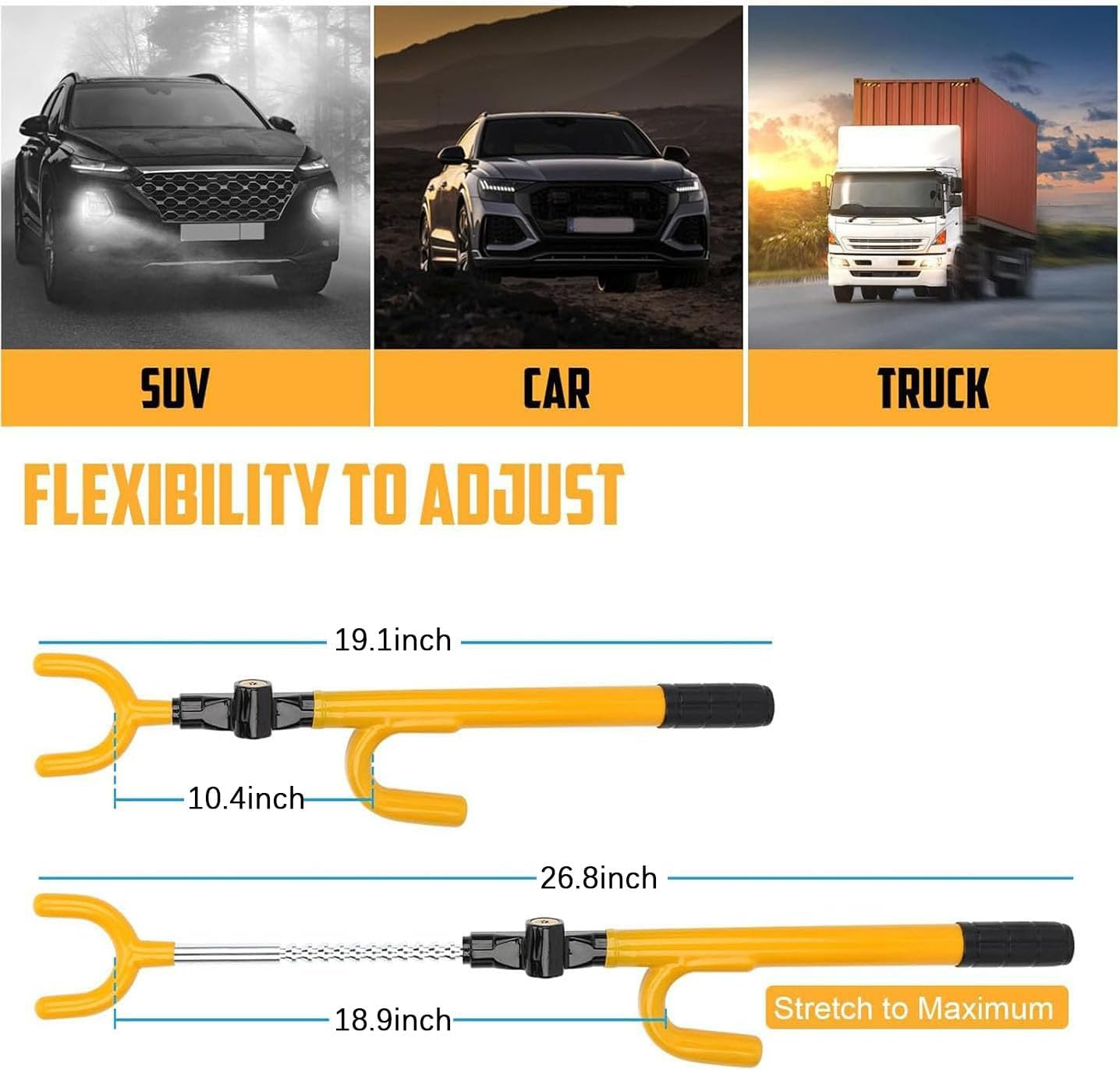 Steering Wheel Lock anti Theft Adjustable Length Car Security Lock with Key Heavy Duty anti Theft Car Lock for Car Truck SUV Pickup Van