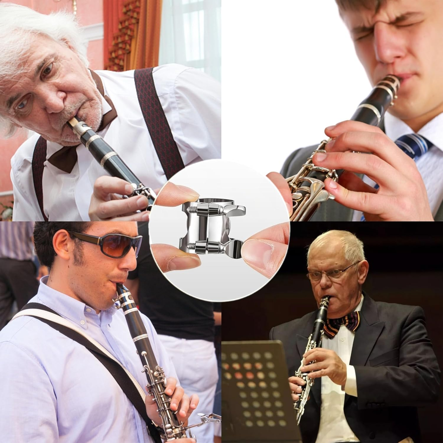 Clarinet Ligature,Clarinet Metal Clips,Silver Clarinet Mouthpiece Ligature,Pipe Headjoint Clips,With Adjustable Screw for Clarinet Mouthpiece Woodwind Instrument Fittings