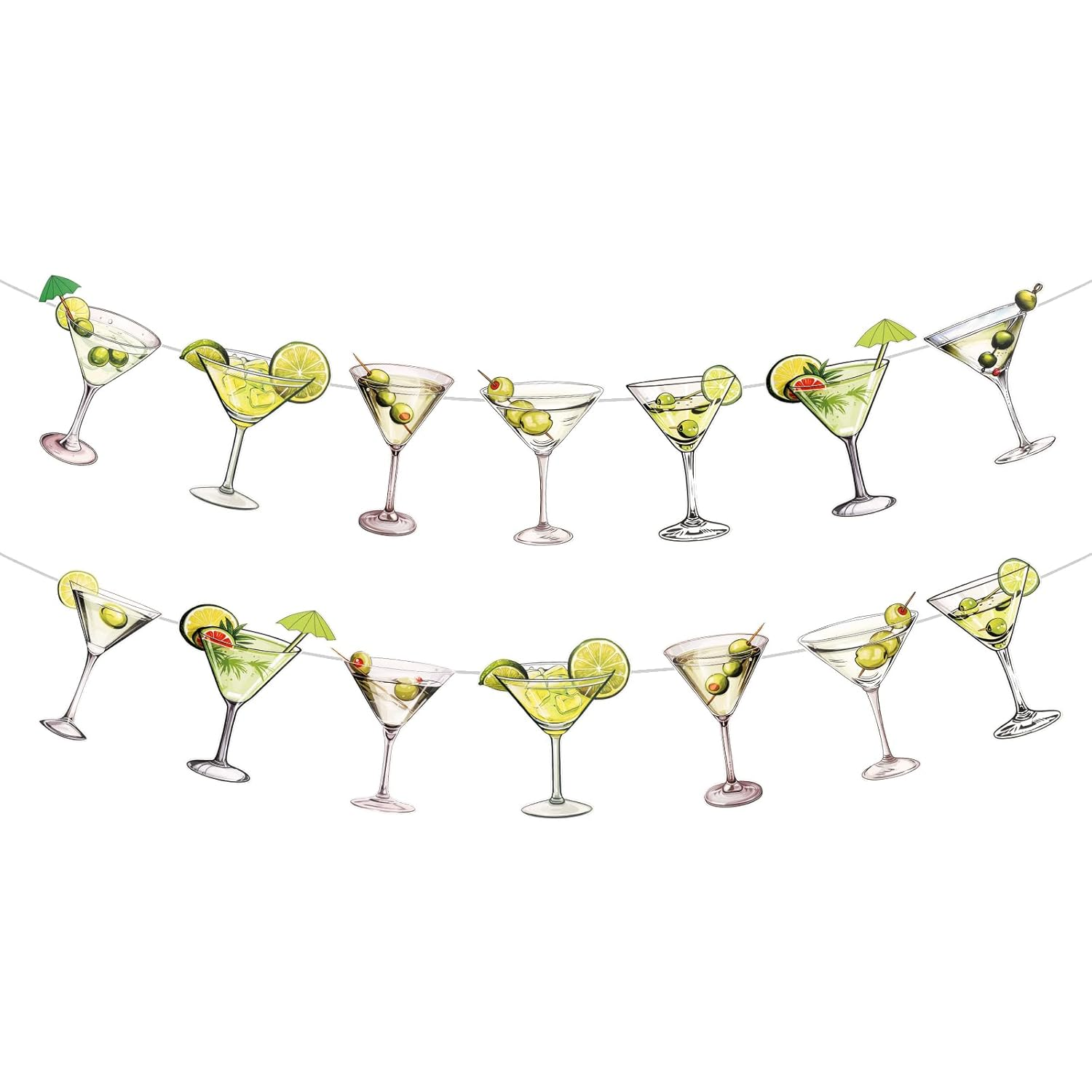 2Pcs Martini Party Banner, Pre-Strung Martini Party Decorations Diverse Style Martini Glass Banner Espresso Martini Garland for Birthday Bachelor Wedding Engagement Shower Party Supplies image number 5