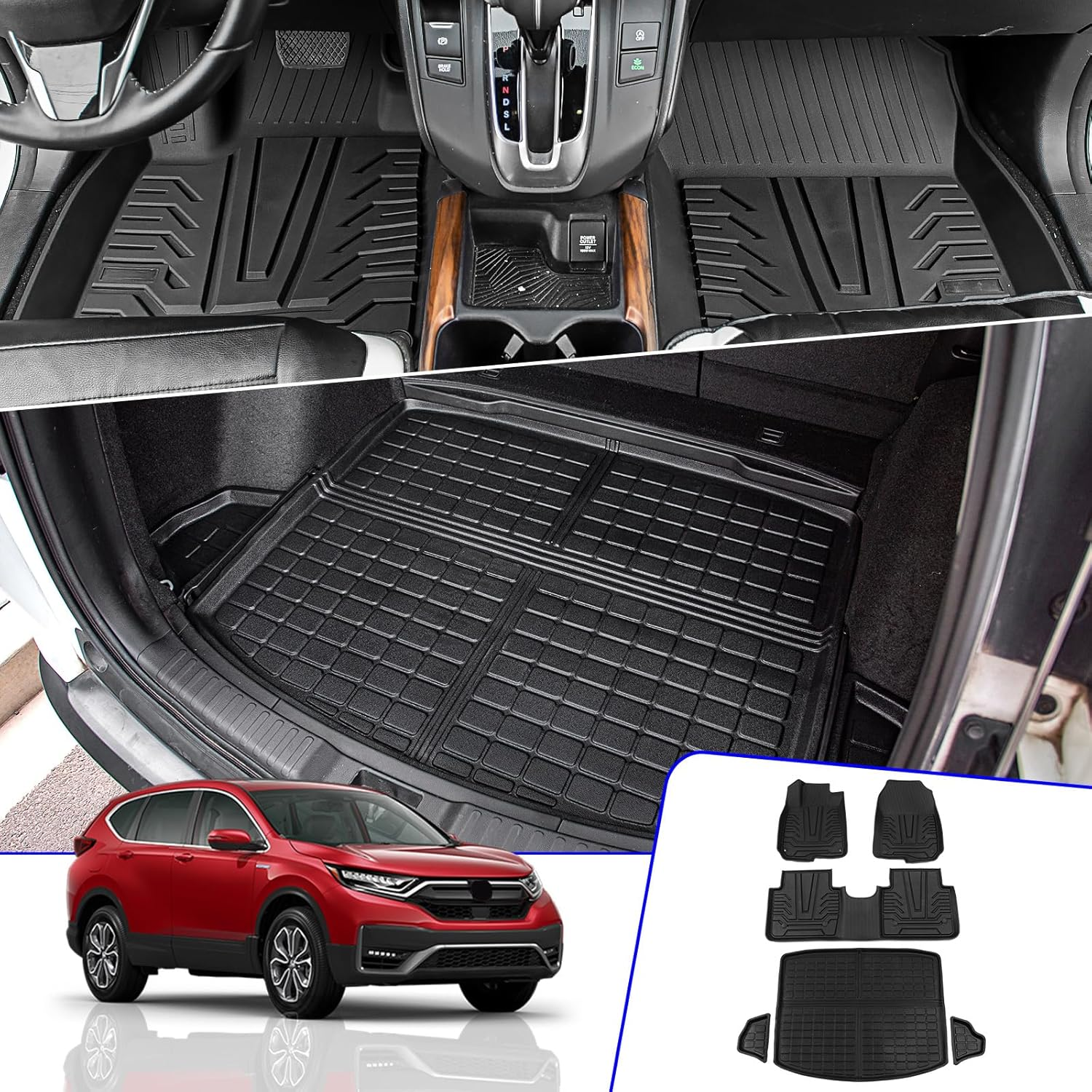 Rongtaod Cargo Mat Compatible with 2023 2024 2025 2026 Honda CRV (Include Hybrid) Cargo Liner Trunk Mat Back Seat Cover Protector Honda CR-V Accessories (Fit Upper Deck, Trunk Mat+Backrest Mats)
