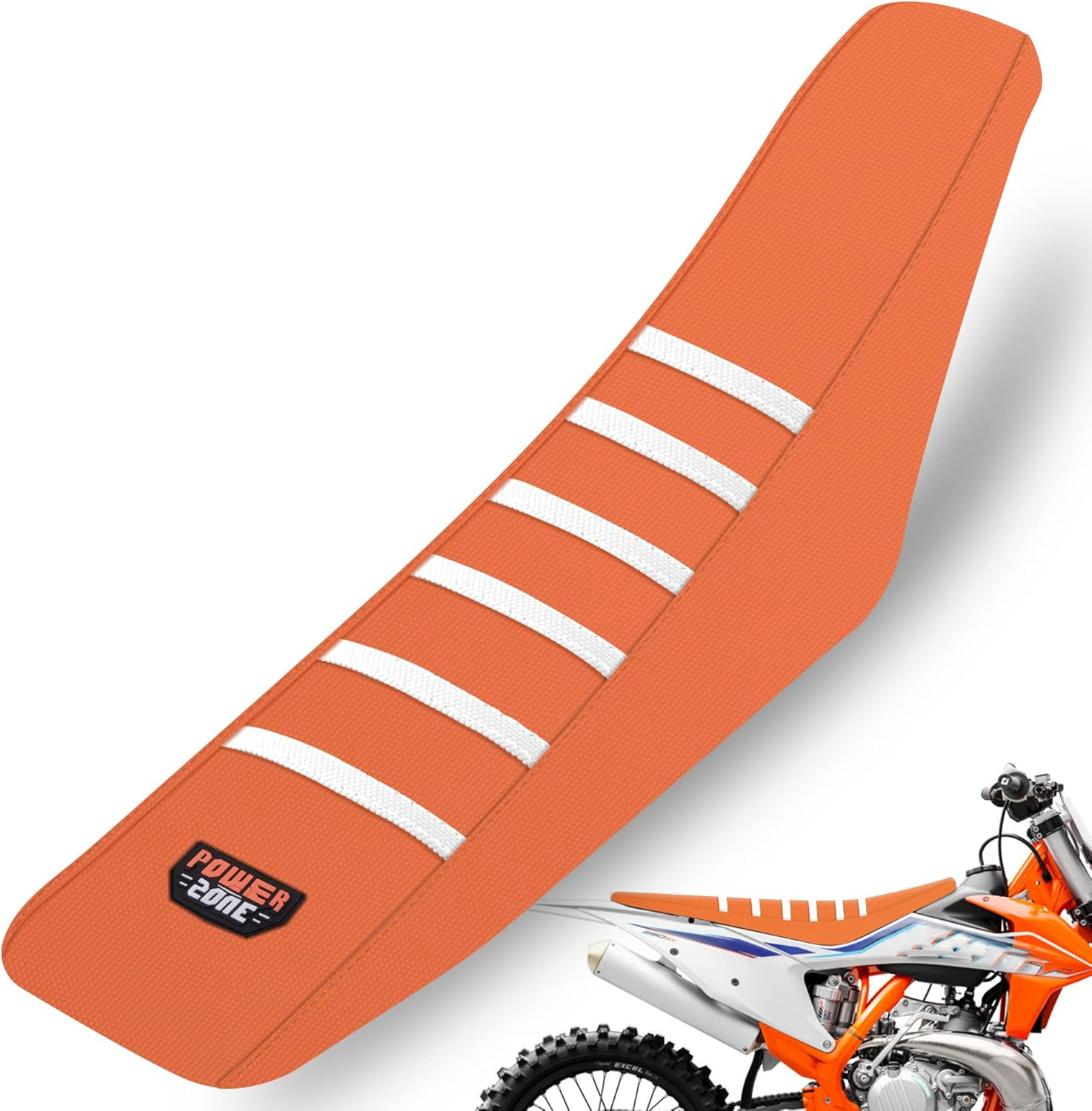Dirt Bike Seat Cover - White Stripe Universial Seat Cover for Dirt Bike - Motorcycle Motorcross Enduro Seat Covers (Orange) image number 2
