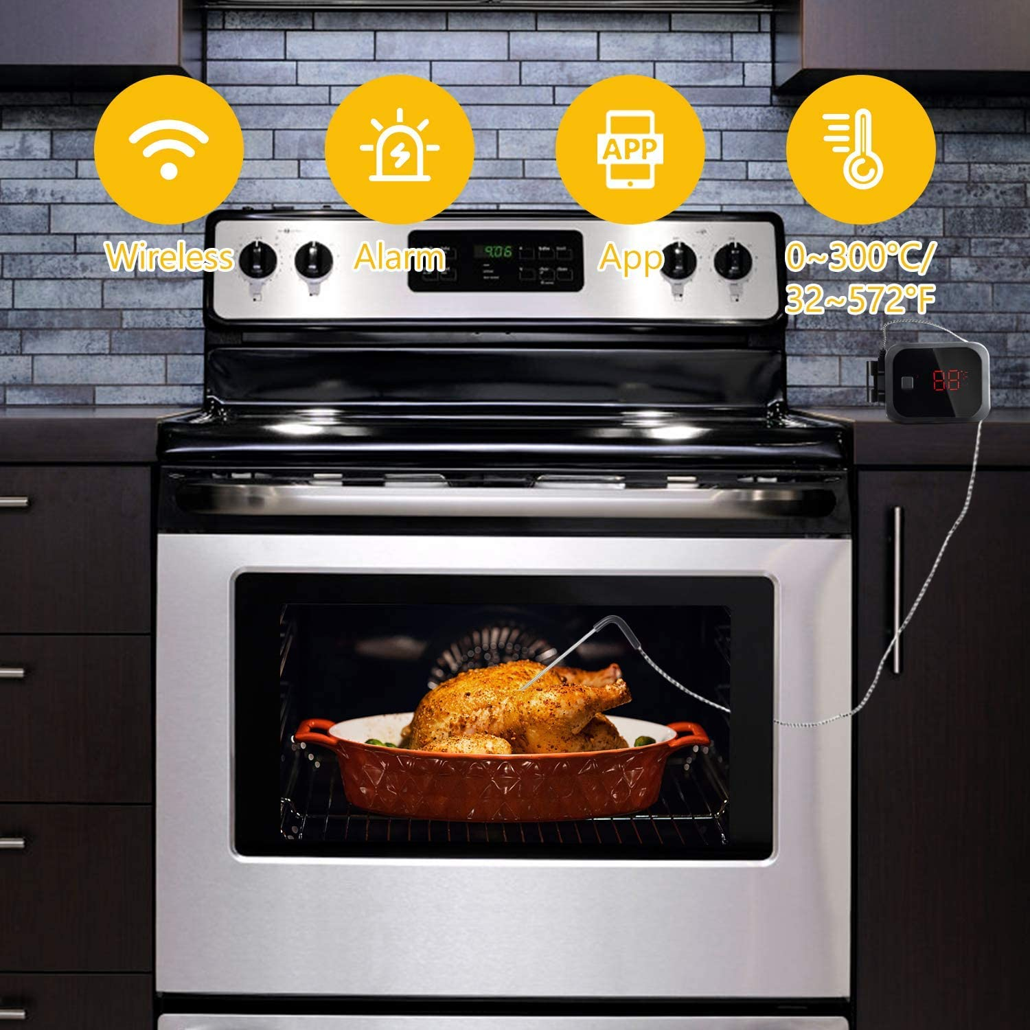 Inkbird IBT-2X Digital BBQ Grill Bluetooth Smoker Thermometer, 150 Feet Wireless Cooking Meat Thermometer with Timer and Alarm for Kitchen Oven Barbecue, Dual Probes image number 4