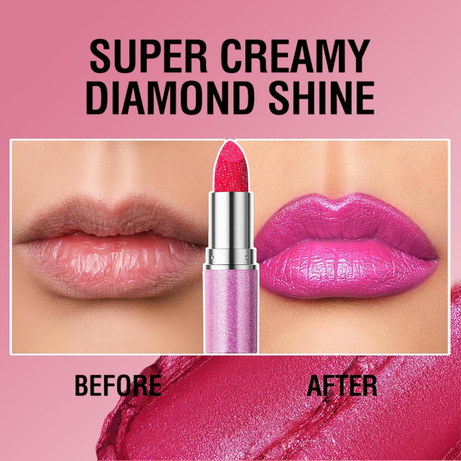 Erinde Glitter Pink Lipstick, Diamond Shimmer Metallic Lipstick for Women, Lightweight Hydrating Formula, Smooth Non-Sticky Long Lasting Lipstick, High Impact Full-Coverage Lip Color,#02 - 02 image number 1