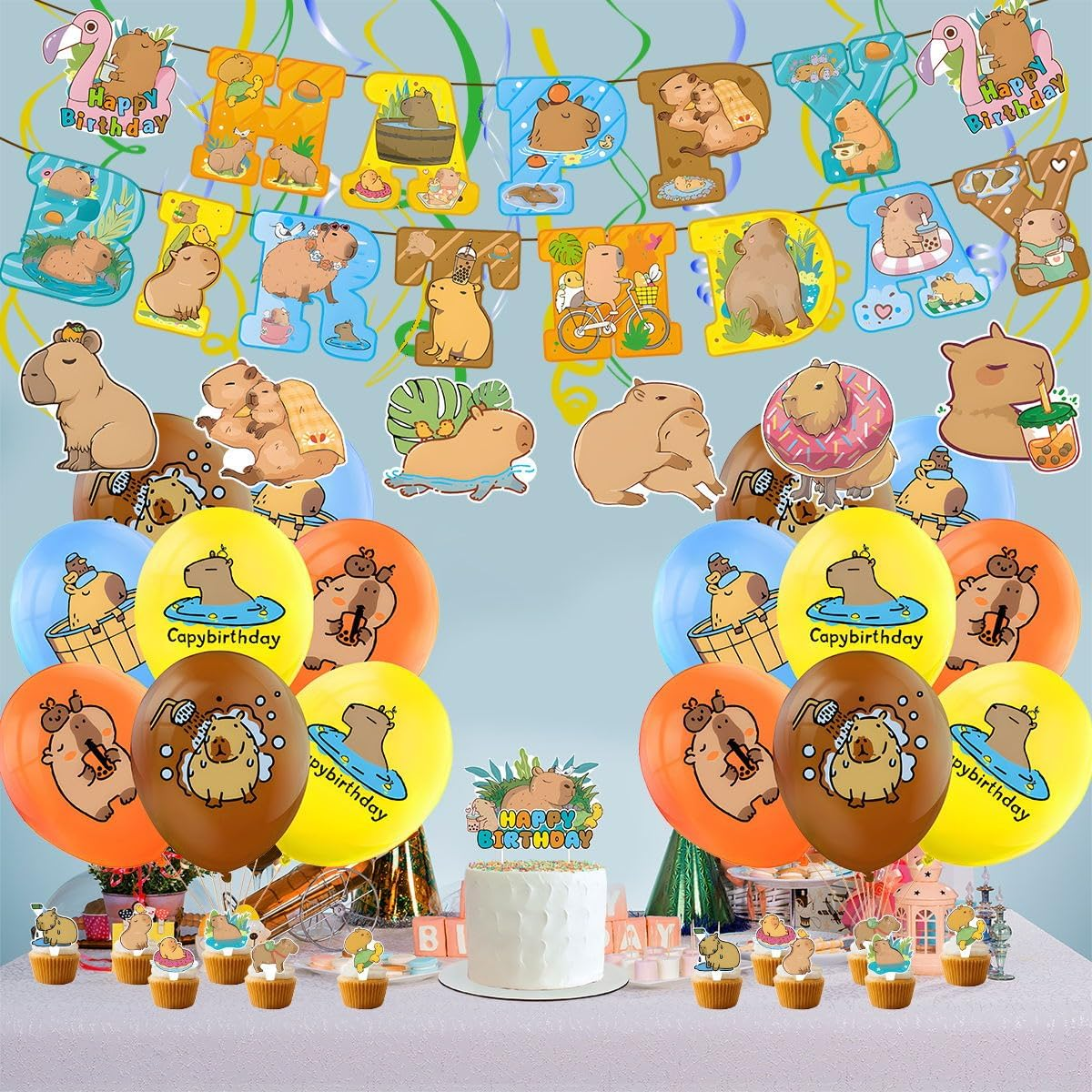 JU XIN Capybara Birthday Party Supplies, Capybara Theme Decorations with Banner, Cake Topper, Cupcake Toppers, Balloons image number 3