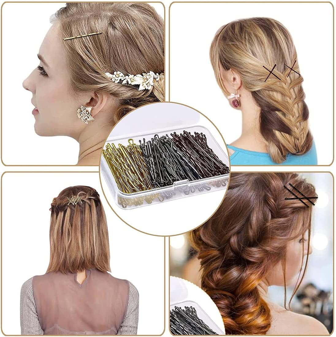 Mixed Bobby Pins,150 Pcs Hair Pins Hair Grips Blonde/Black/Coffee for Women with Box(5 Cm/2.2 Inches) image number 3