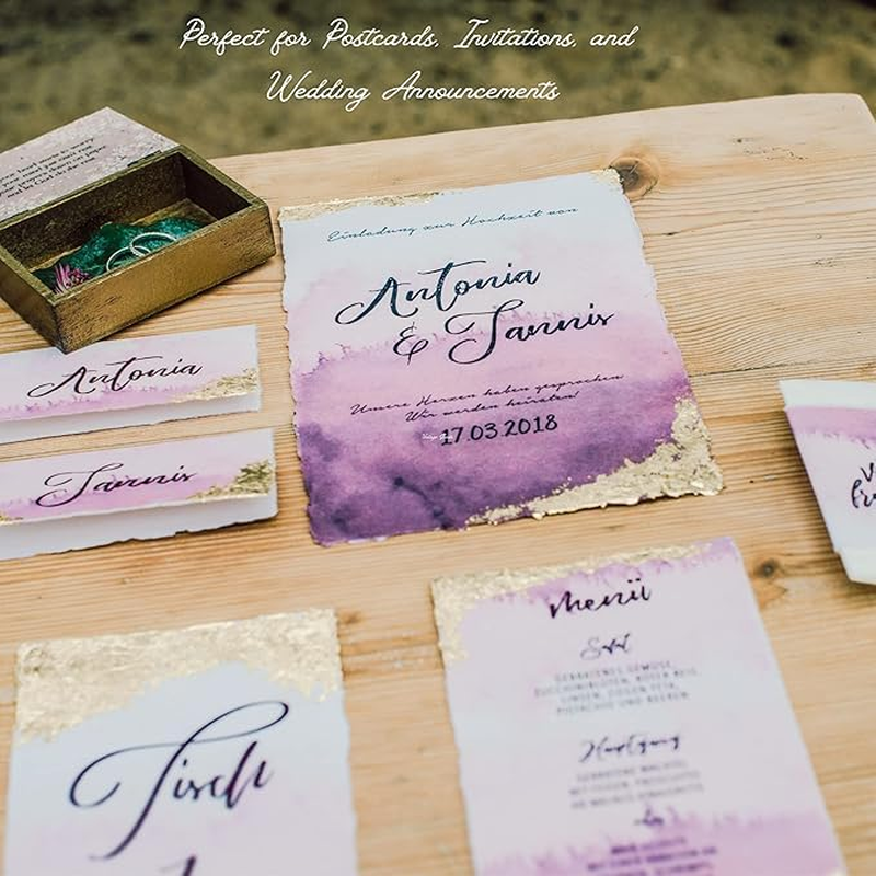 Handmade White Deckle Edge Blank Paper - 4X6 Inch Package of 50 - Mixed Media Loose Leaf Paper for Postcards, Invitations, Crafts and Announcements - Thick 150 GSM image number 2