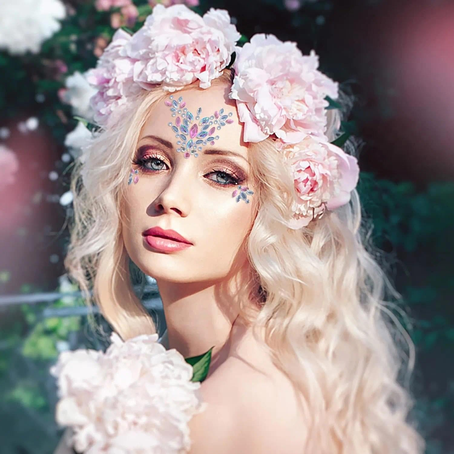 Mermaid Face Gems Kit - 12 Sets of Rhinestone Jewels, Temporary Tattoos, Festival & Rave Crystal Stickers for Women, for Party, Carnival, and Special Occasions by Geiwogwc image number 5