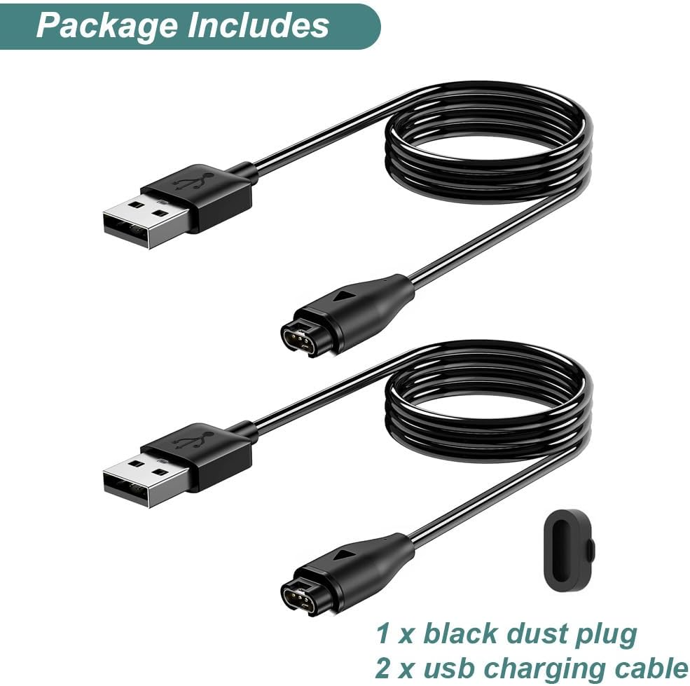Kissmart Charger for Garmin Instinct & Instinct 2 2S 2X 3, Replacement Charging Cable Cord plus a Black Silicone Charger Port anti Dust Plug (2 Pack) image number 6