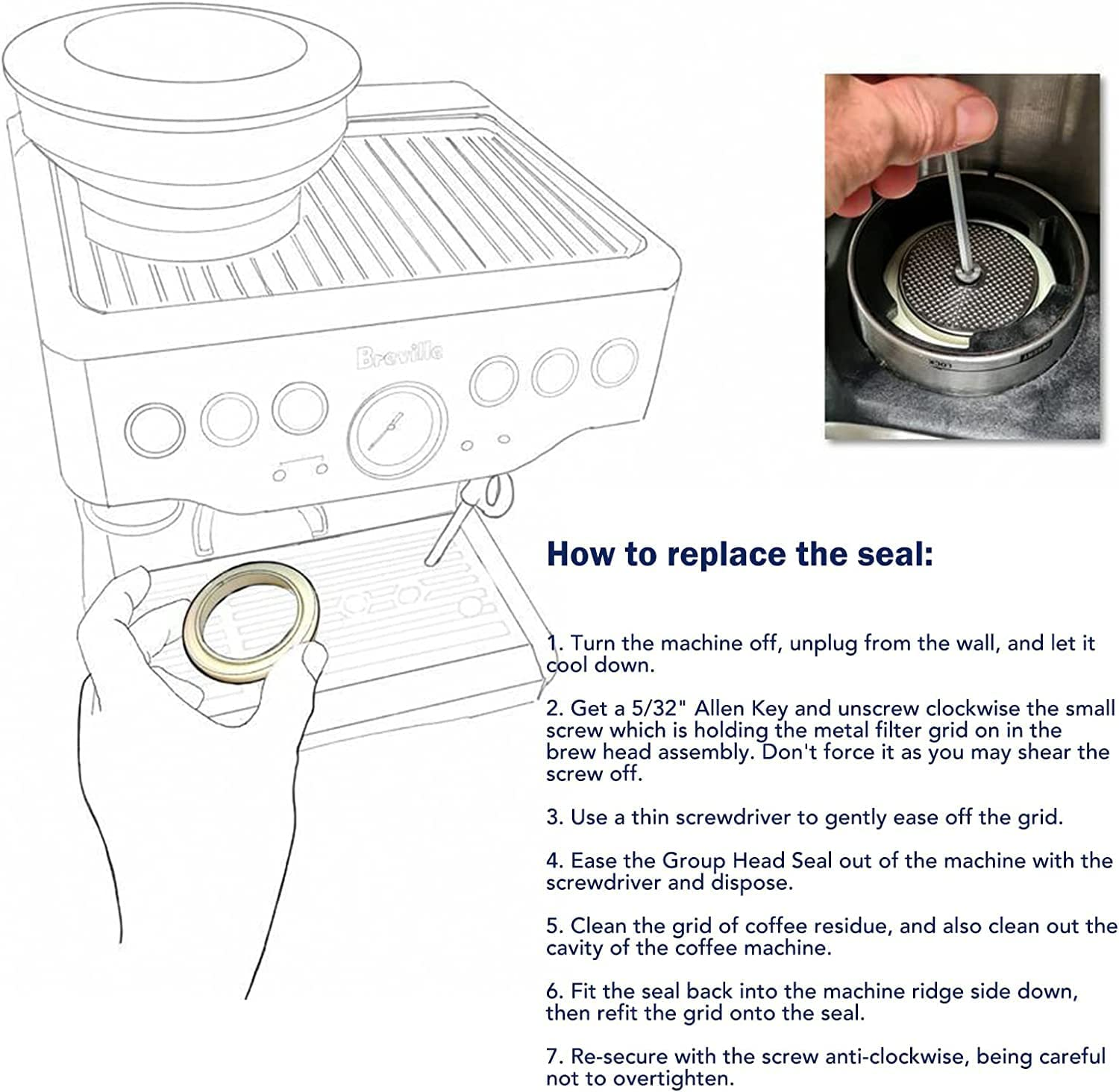 KANZEE 2X Coffee Espresso Machine Brew Group Head Seal Gasket for - BES810 BES840 BES860 BES870 BES860/02.6 SP0001474, 54Mm Silicone Ring, Espresso Barista Express Accessories, Breville Barista Express Parts image number 2