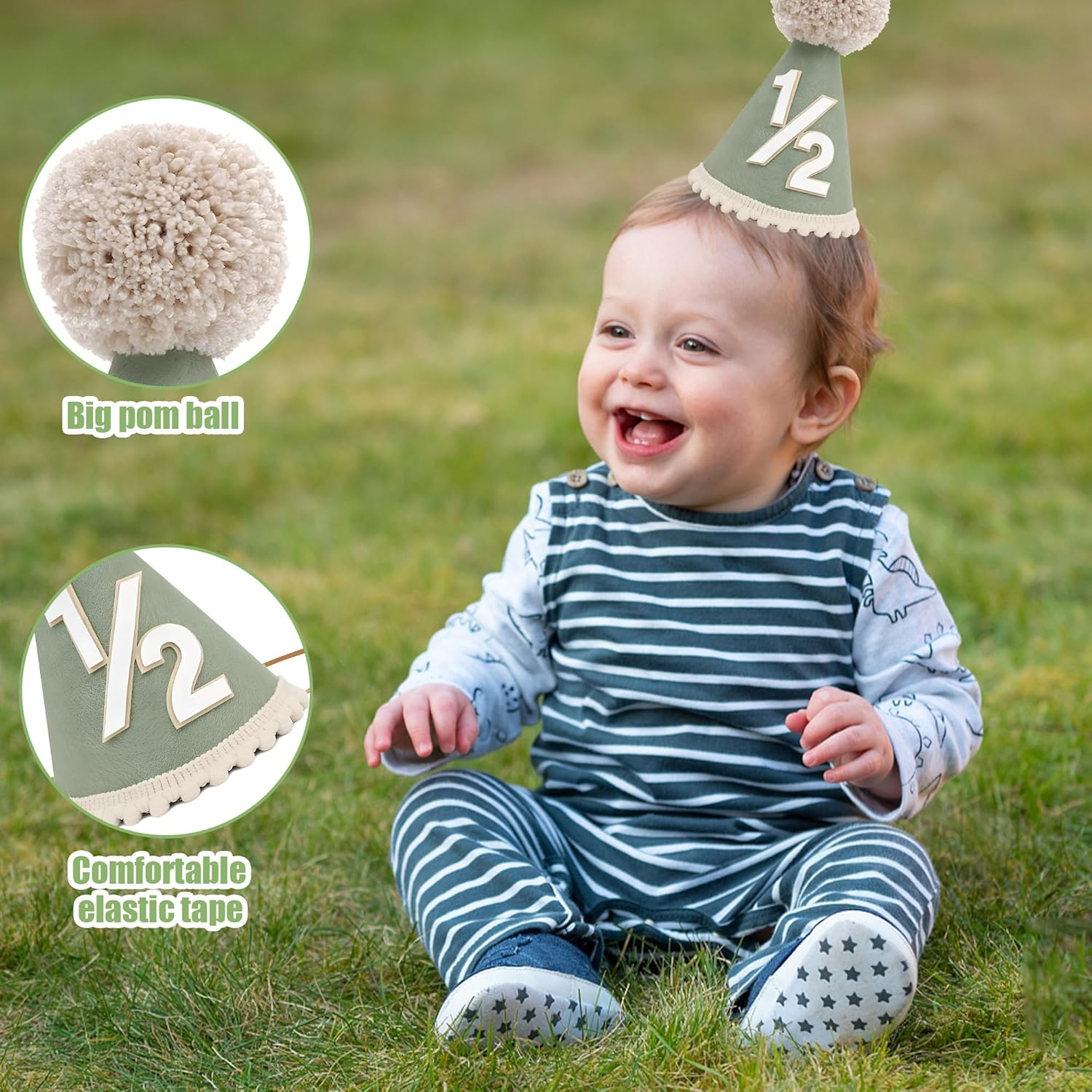 Half Birthday Hat for Baby, Includes Burlap 1/2 Year Old Party Hat and High Chair Banner for Boys & Girls, 6-Month Celebration, Photo Shoot & Birthday Party Decor image number 5