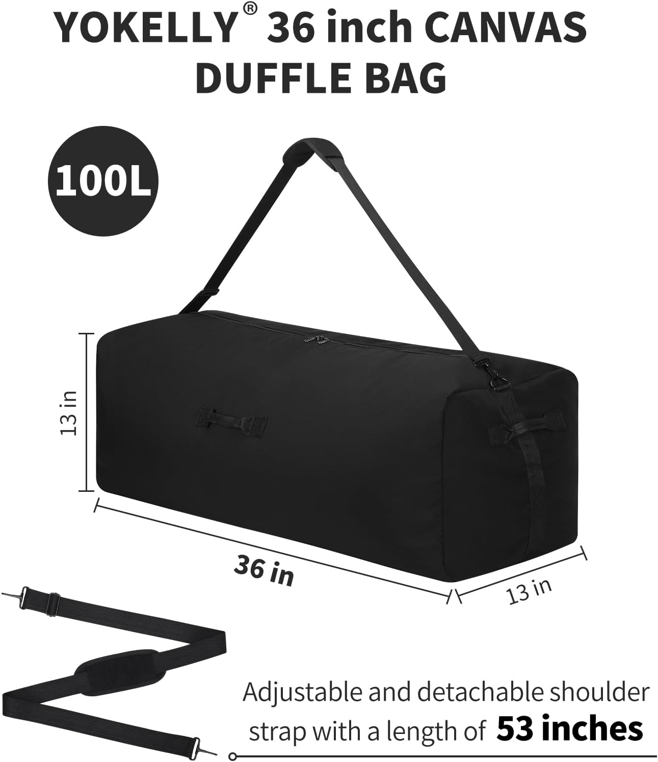 36 Inch Canvas Duffel Bag,100L Extra Large Luggage Duffle for Travel,Sport and Camping image number 2