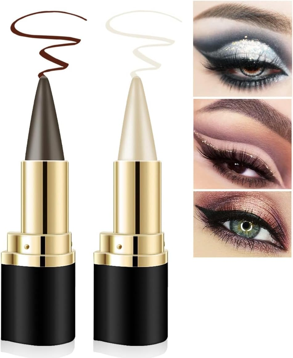 Wimode 2 Colors Gel Eyeliner Set,Quick-Dry Cream Eyeliner Waterproof and Smudge Proof Eye-Liner Pencil Long-Lasting Matte Black Eye Liner Stick for Women Girls(01 Silver+02 Brown) image number 6