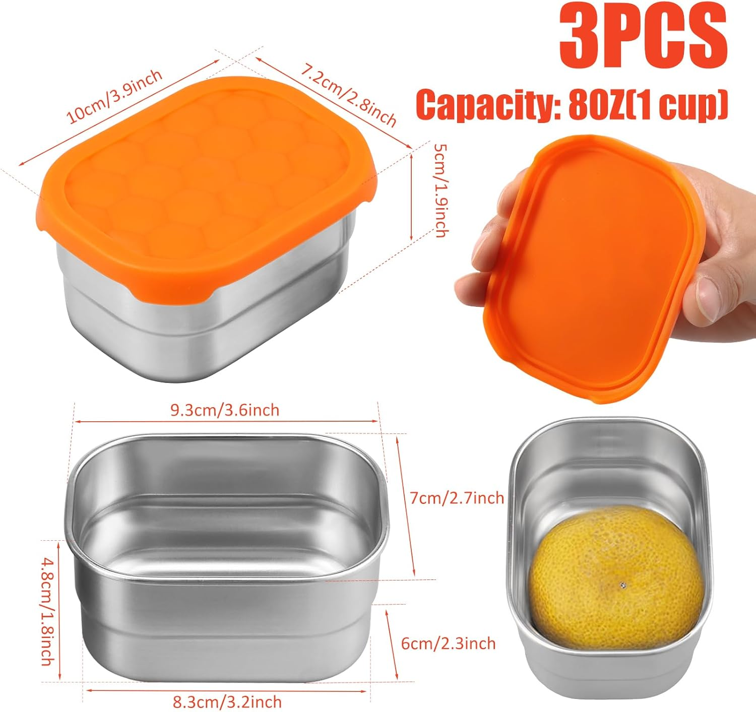 Stainless Steel Snack Containers for Kids 8Oz Small Food Storage Containers with Silicone Lid for Lunch School Office Travel (Orange, 3Pcs) image number 4