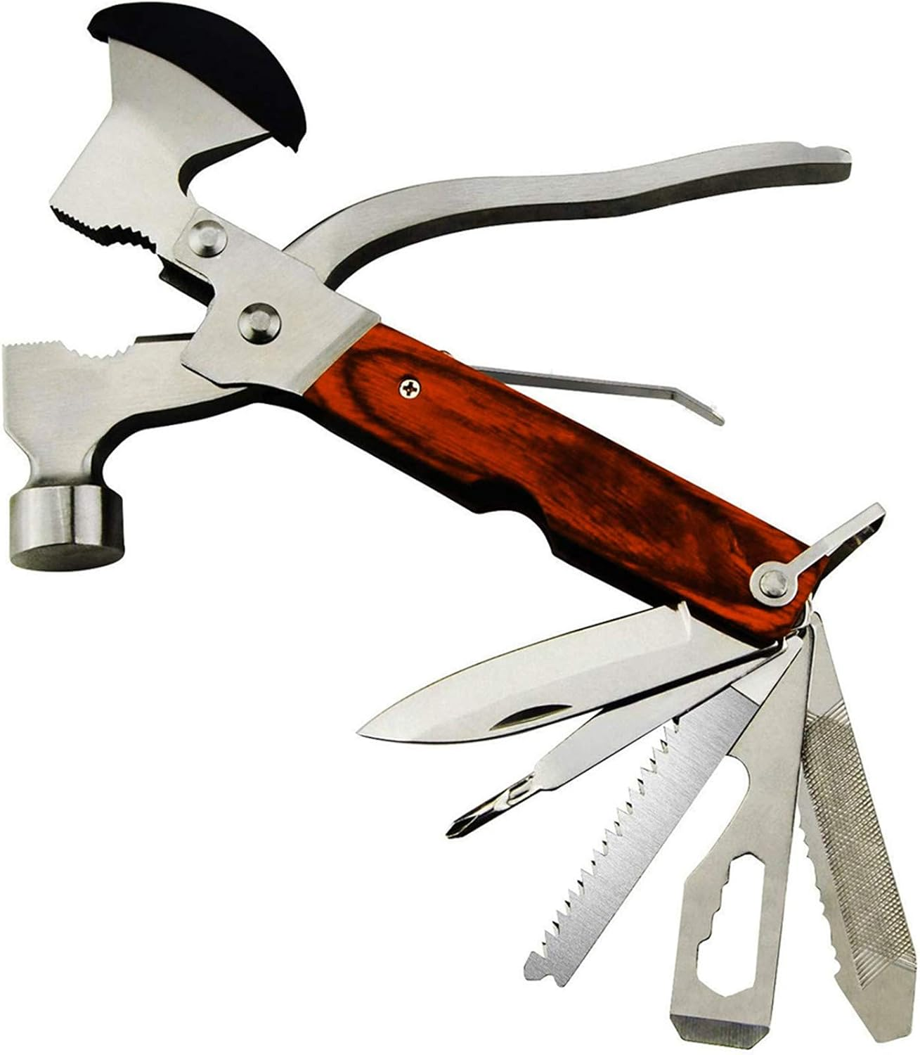Rose Kuli 7'' Portable Multipurpose Multitool Multifunctional Pocket Mini Tools with Axe Hammer Plier Set Wooden Handle