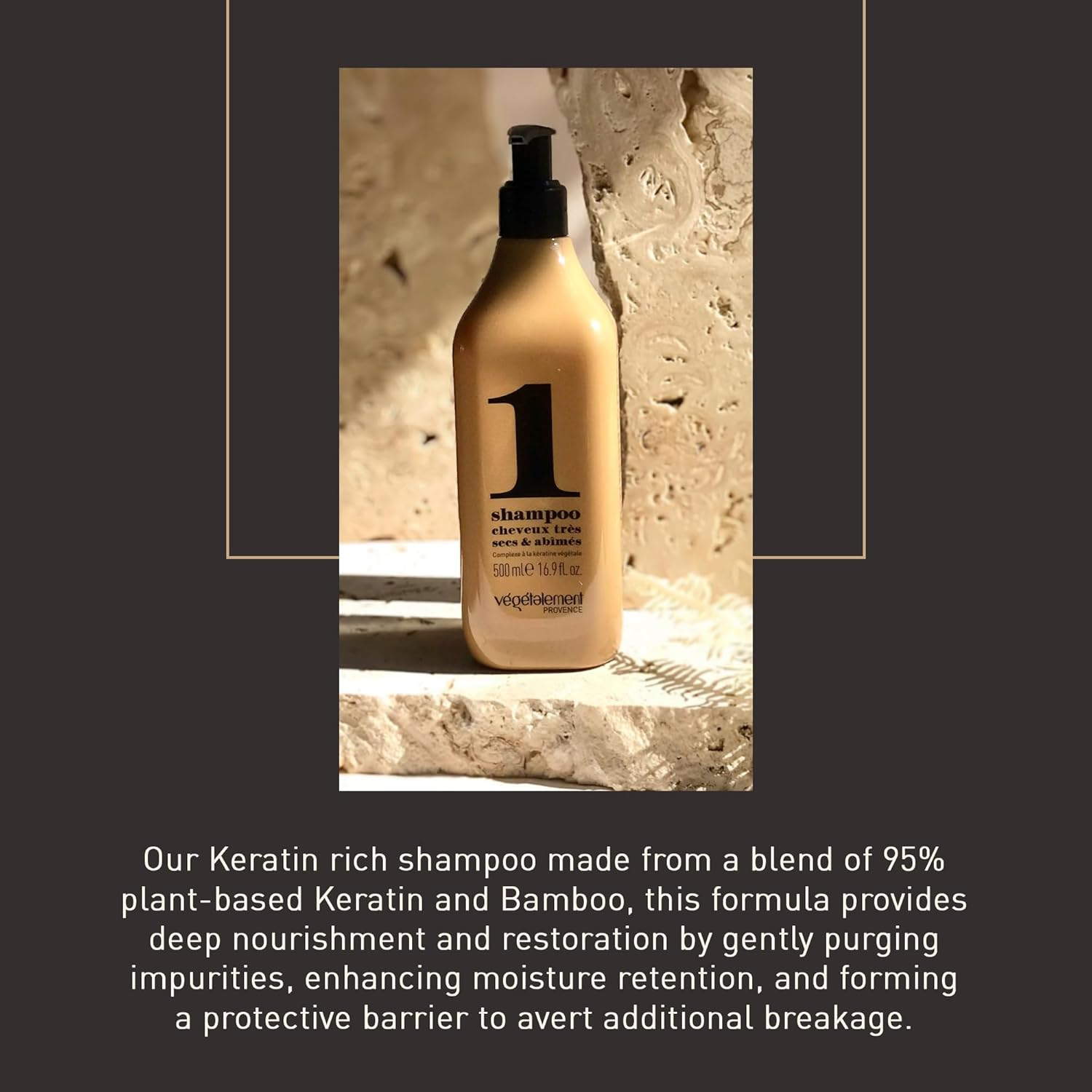 VEGETALEMENT Keratin Rich Repair Shampoo for Dry Damaged Hair, Professional Keratin Protein Hair Shampoo Intense Repairing Plant-Based Shampoo, Smoothing for All Hair Types Cruelty Free, Corn, Wheat and Bamboo (500Ml)