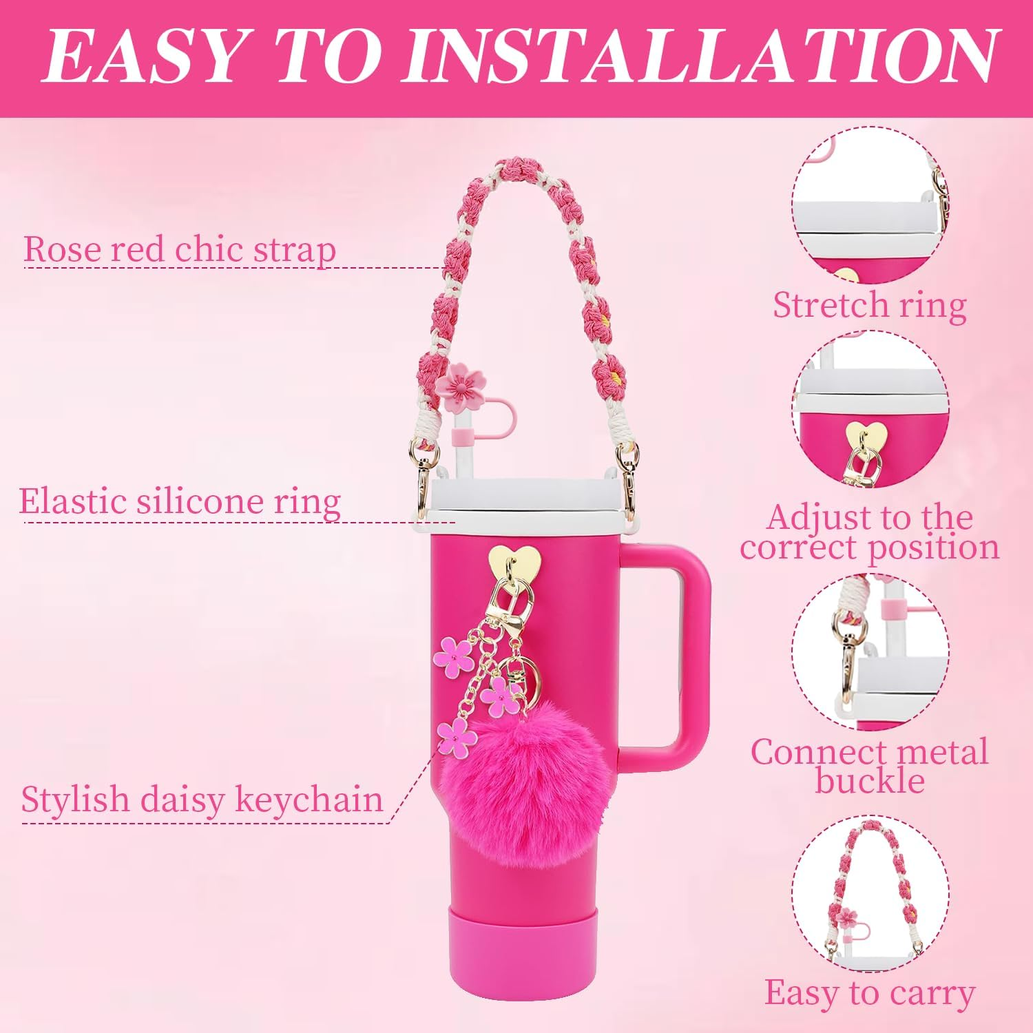 Stanley 7PCS Decor Set Includes Straw Cover, Bottle Strap, Silicone Boot, Charms for Tumbler, Red - Red image number 5