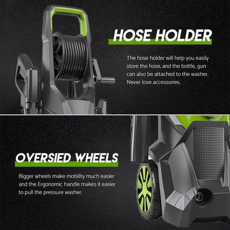 4000PSI High Pressure Washer Cleaner 2500W Electric Pressure Washer with Hose Reel and Spray Gun Holder Electric Water Gurney Pump Hose with 5 Nozzles,Detergent Tank for Cleaning Patios, Cars