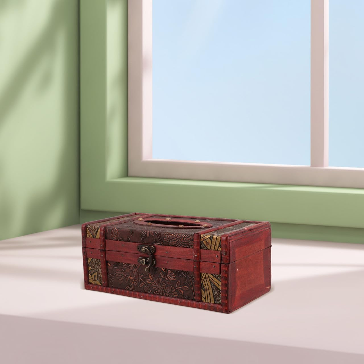 Garneck Vintage Wooden Tissue Box Holder Multifunctional Napkin Dispenser for Home Car Office Retro Decorative Facial Towel Storage Box with Unique Distressed Finish