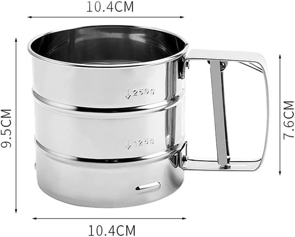 AIMALL Stainless Steel Mesh Flour Sifter, 6.10 X 3.74 Inches, Mechanical Baking Icing Sieve Strainer Cup, Sugar Shaker for Baking, Easy-To-Clean Sifter for Flour, Sugar, and Powdered Ingredients image number 4