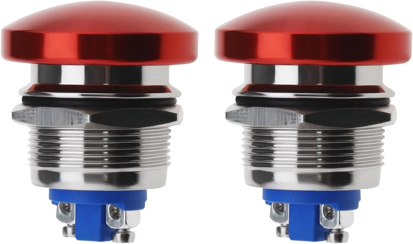 2Pcs Red Mushroom Head Button Switch Waterproof Push Button Switch Aluminum Alloy round Start Button Accessories for Car SUV Truck RV Boat 22Mm image number 6