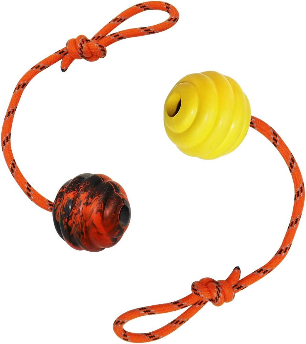 Nevperish K9 Training Ball with Rope, Exercise and Reward Toy for Dogs - Indestructible Dog Toy Ball with Handle for Training Pull, Throw, Tug - Belgian Malinois Gifts - Orange And Yellow image number 4