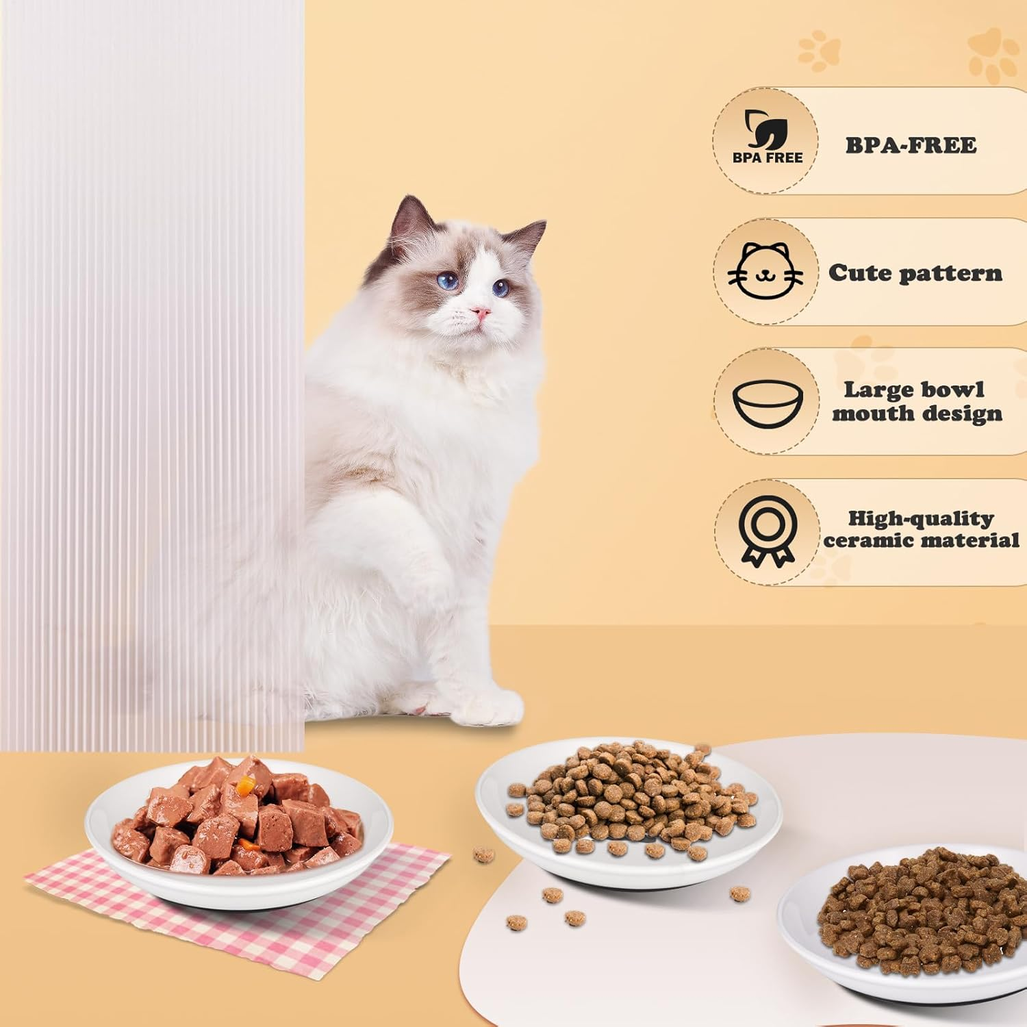 Hejo Pack of 3 Ceramic Cat Bowls, Feeding Bowl for Cat, Non-Slip Feeding Bowl for Cat, Flat Cat Plate, Cat Bowl for Cats image number 2