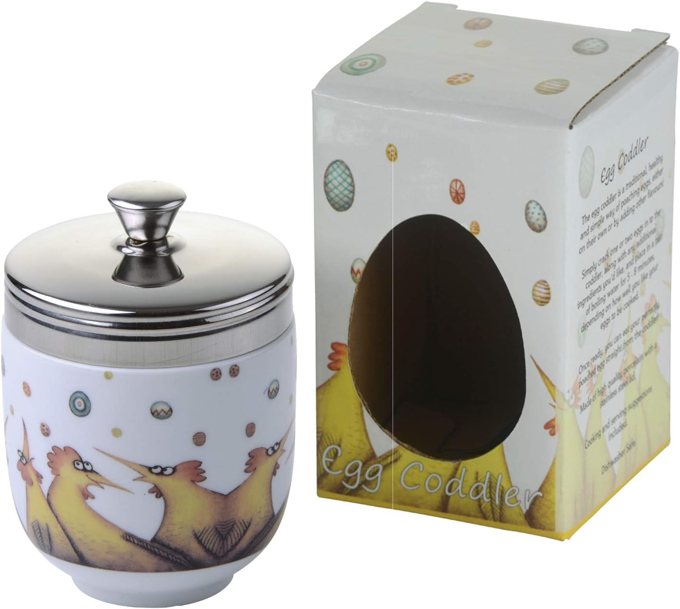 BIA International - Porcelain Egg Coddler - Set of 2 Multi-Coloured Porcelain Egg Poachers with Raining Eggs Design by Artist Clare Mackie, Kitchen Egg Boiler and Multi Cooker, Gift Boxed Packaged image number 6