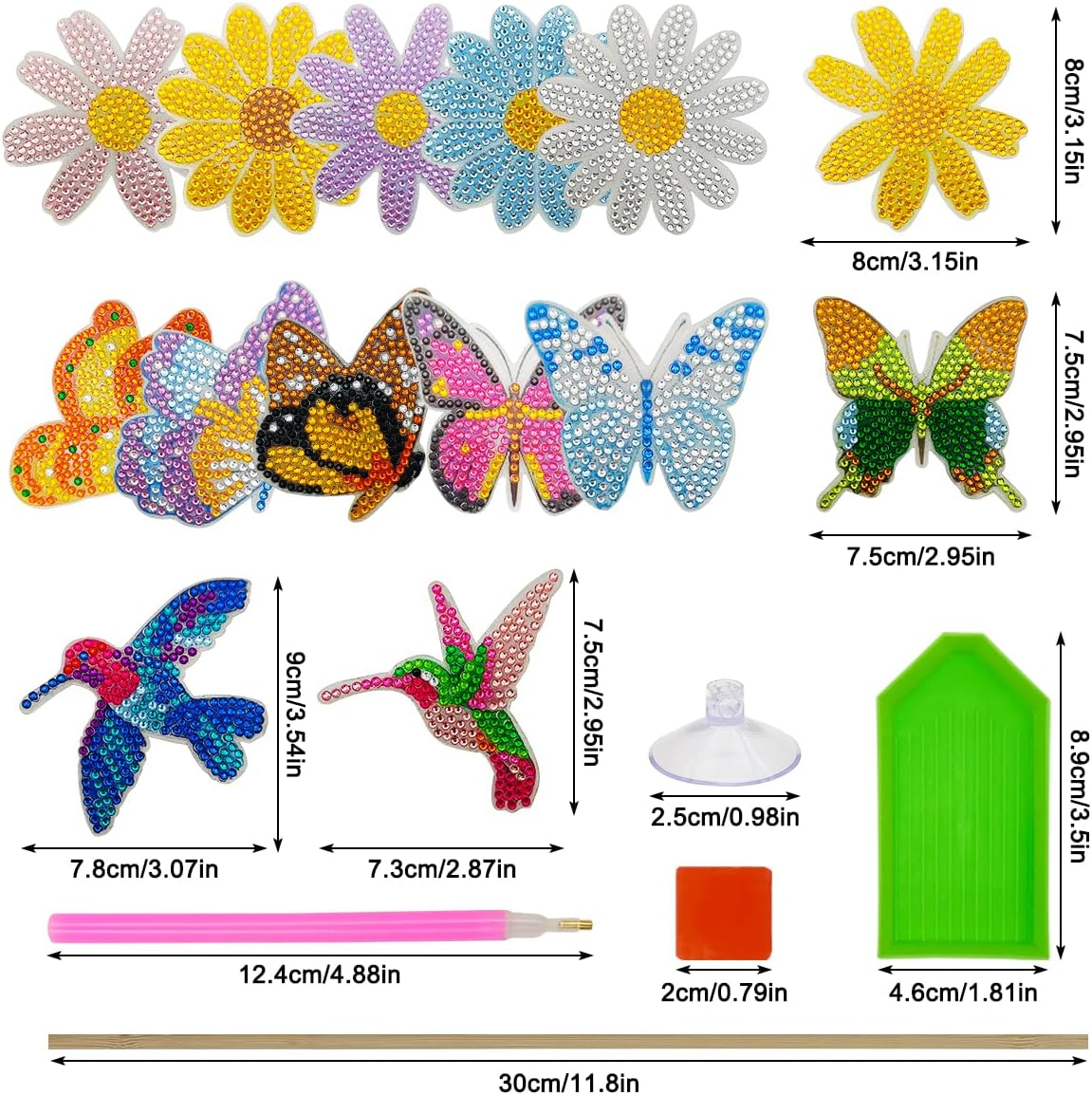 SENHAI 14 Pcs Diamond Art Kits for Adults, 5D Butterfly Flower Bird Paint by Numbers Kit Crafts Full Drill Diamond round Crystal Diamond Paintings Kits for DIY Garden Decor image number 6