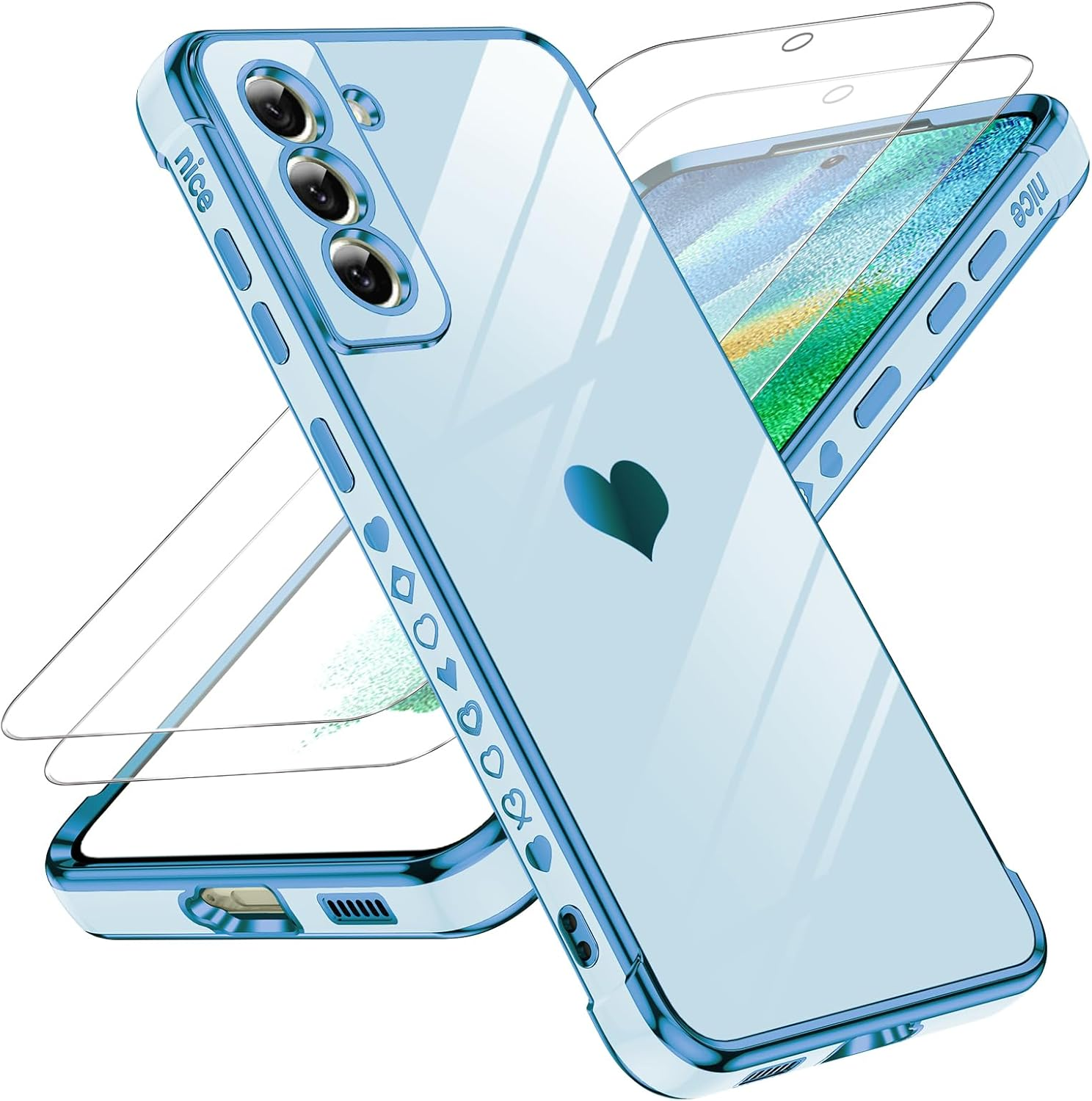 Leyi for Samsung Galaxy A17 5G Case: with Tempered Glass Screen Protector [2 Pcs]+ Full Camera Lens Protection,Love Heart Plating Girly Women Luxury Soft TPU Shockproof Case for a 17 5G,Pink