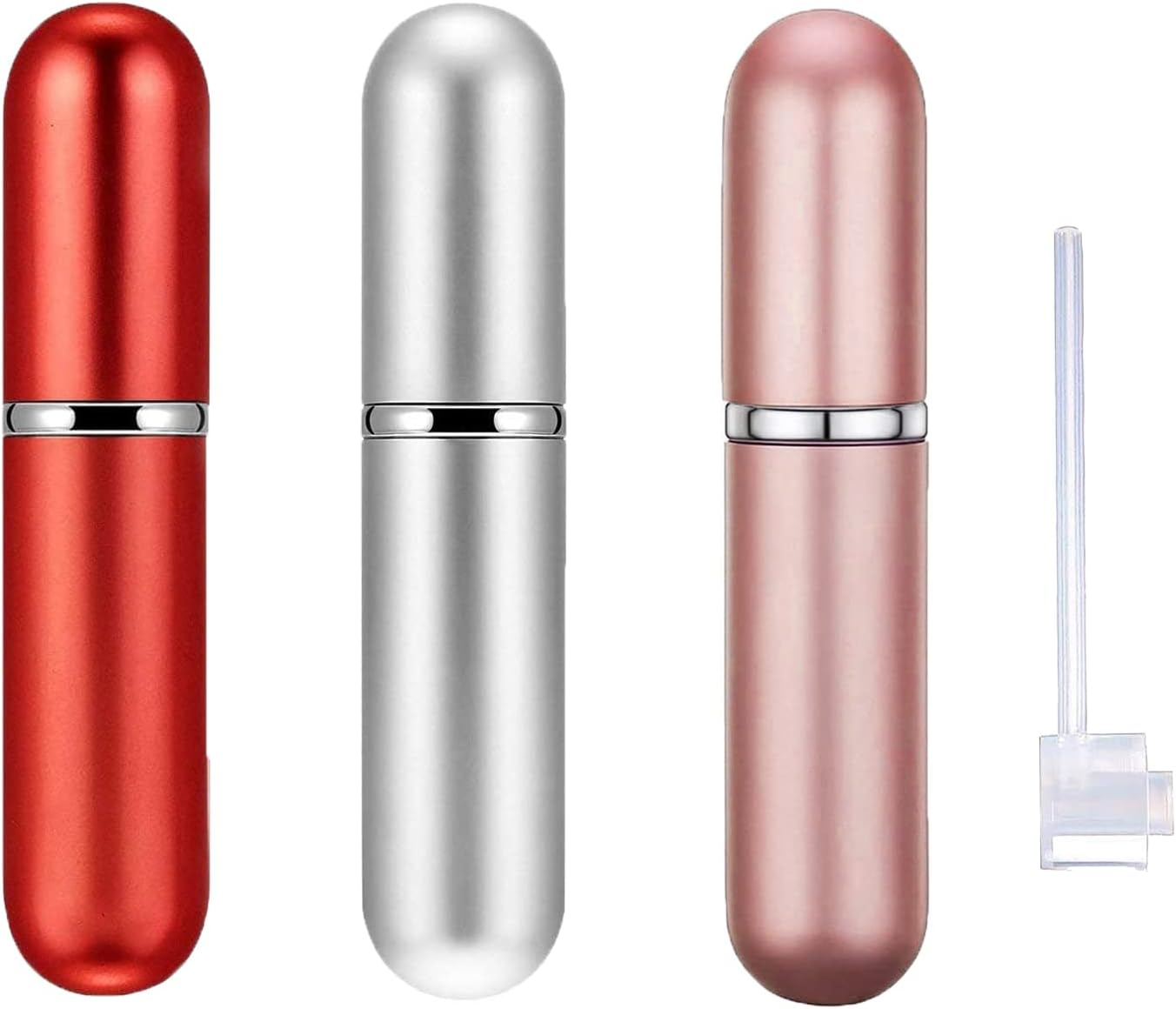 Perfume Travel Refillable,5Ml Perfume Atomisers,3 Pcs Mini Portable Spray Bottles,Round Tube Perfume Bottles Set with 1 Flat Separated Tool,For Home Business Trip Travel(Black+Blue+Champagne)(4Pcs)