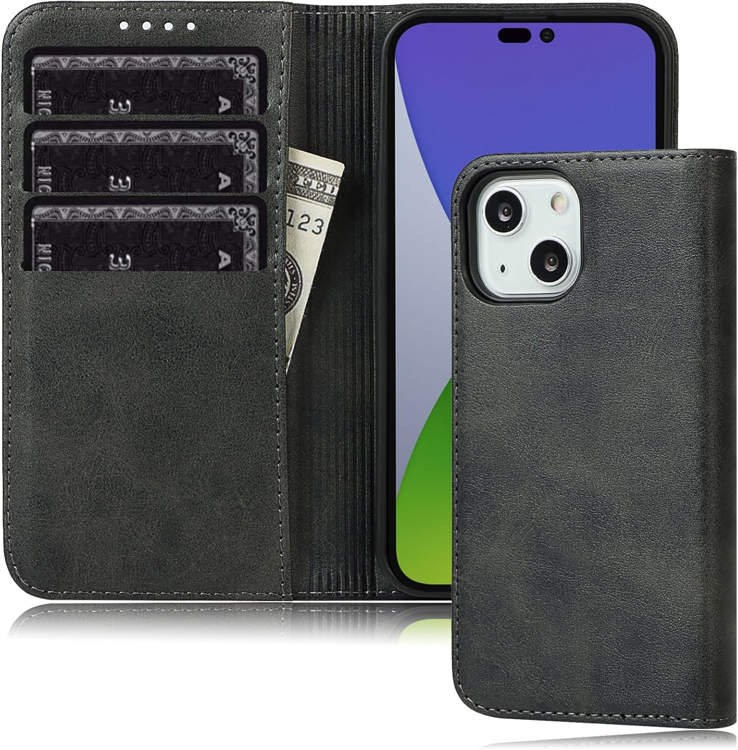 Iphone 15 Pro Max Wallet Case FROLAN Premium PU Leather with Credit Card Holder Slot Flip Drop Protection Shockproof Cover 6.7 Inch(Black)