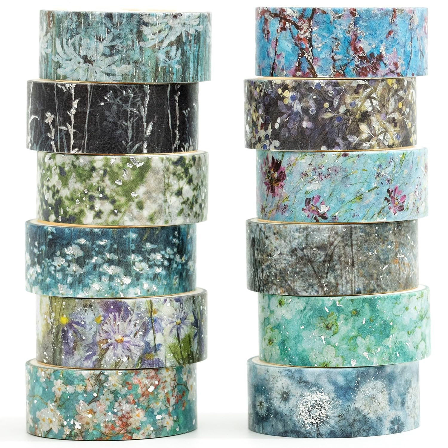 Songdao 12 Rolls Flowers Washi Tape Set Floral Arts Adhesive Tapes Splast Silver Decorative Masking Tape Sets for Craft, Kids, Scrapbook, DIY, Gift Wrapping (Floral Symphony) image number 6