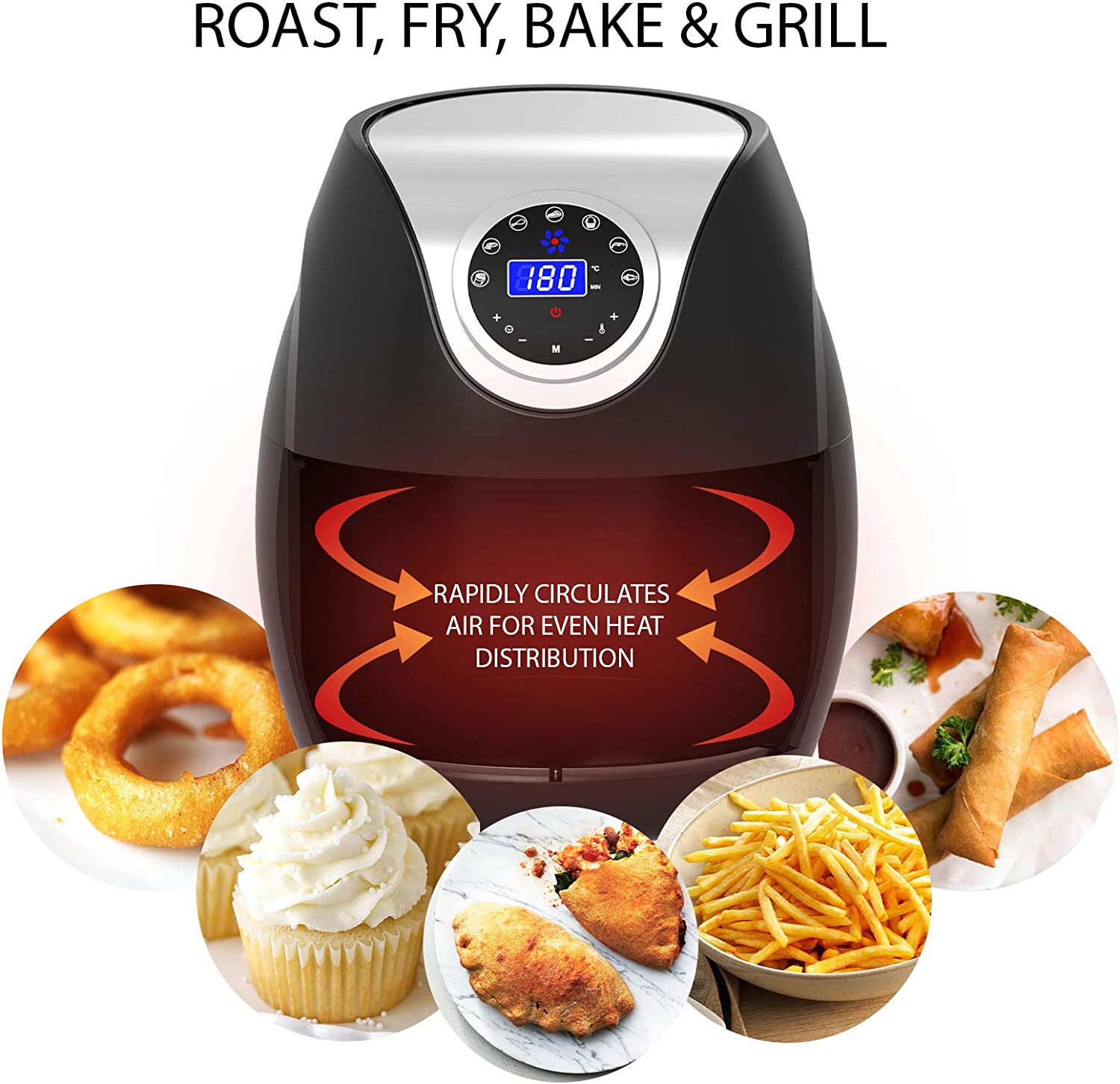 Kitchen Couture Air Fryer 7 Litre | LED Display | 7 Preset Modes | Temperature Control up to 200 Degrees Celsius | Rapid Air Circulation| Black
