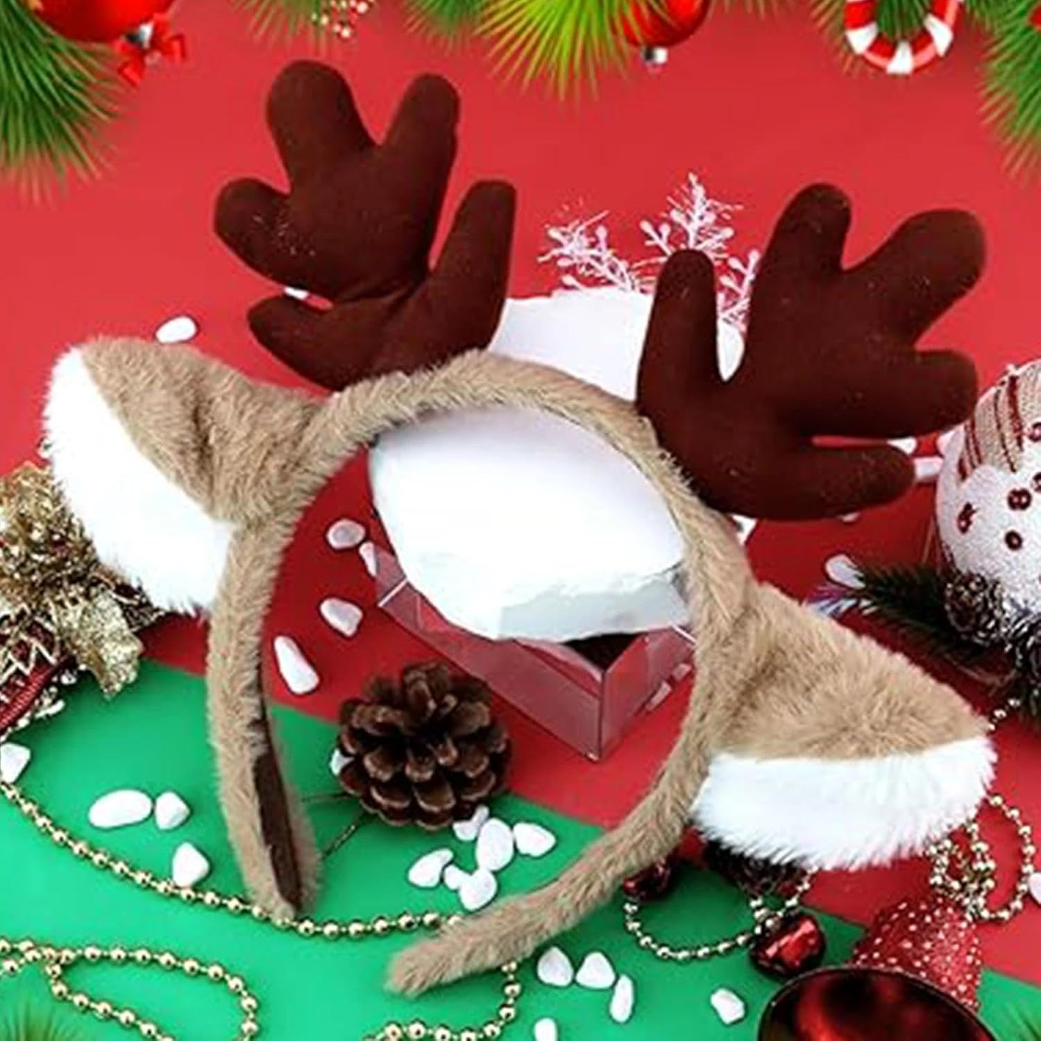 Dinghaole Dark Brown Animal Antler Headband - Adjustable Christmas and Halloween Costume Accessories with Realistic Deer Ear Design image number 4