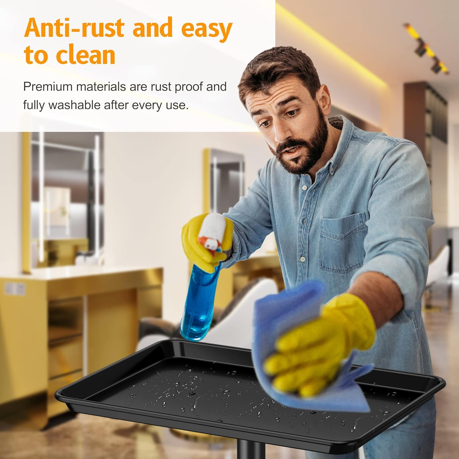 DEER BEAUTY Salon Tray on Wheels - Premium Aluminum Tattoo Tray Rolling Trolley - Adjustable Salon Service Rolling Tray Hairdresser Cart with Clinic Spa Rolling Tray Wheels (Black) - Black image number 4