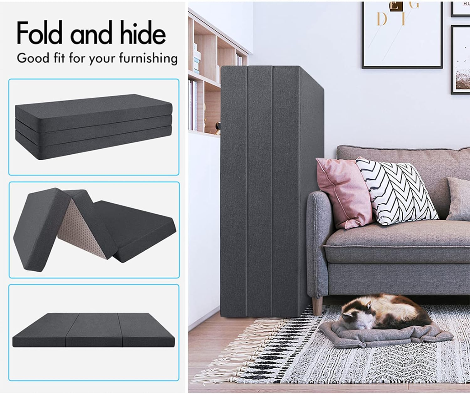 STARRY EUCALYPT Light Grey Folding Floable Mattress Mat Pad 190 X 130 X 10Cm Portable Mattress Floor Bed in Bamboo White for Home Office Camping and Travel Use Tri-Fold Sofa Lounge image number 1