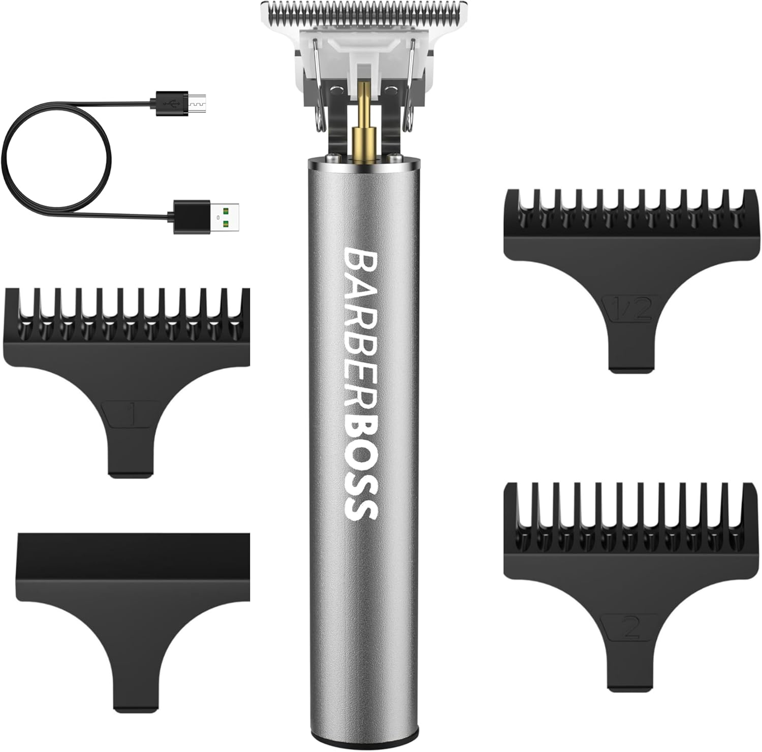 Barberboss T-Blade Beard and Hair Trimmer for Men, Cordless Precision Trimmer, Rechargeable Trimmer with 3 Attachment Combs, Precision Care for Beard, Sideburns and Neck, Silver Grey image number 2